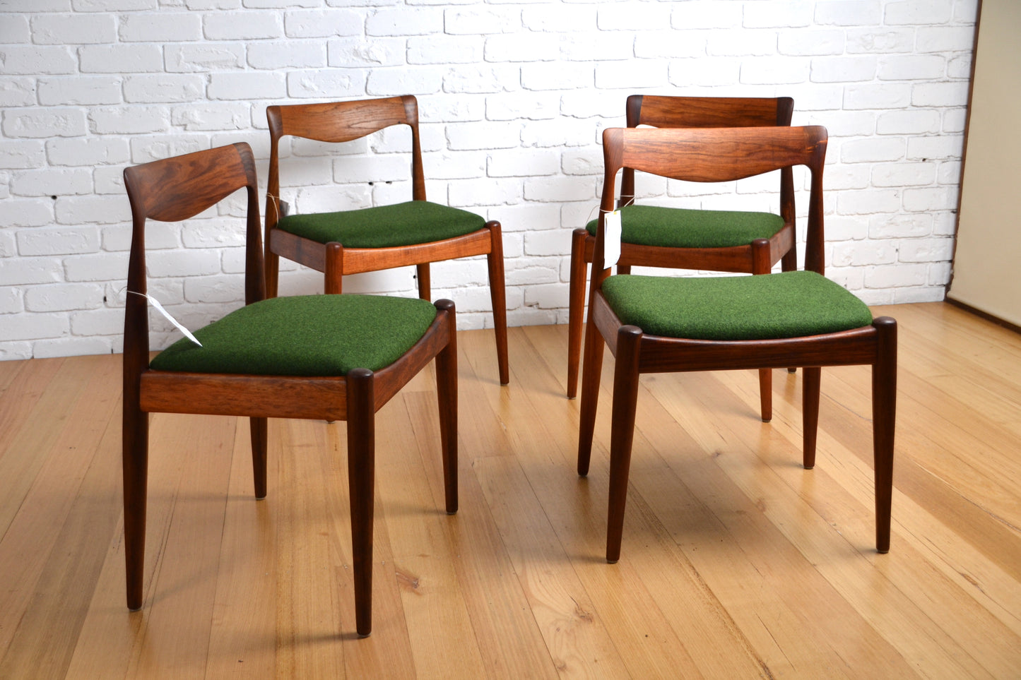 Mid century Danish Deluxe dining chairs set four - restored in wool