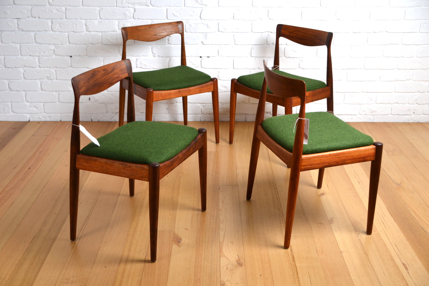 Mid century Danish Deluxe dining chairs set four - restored in wool