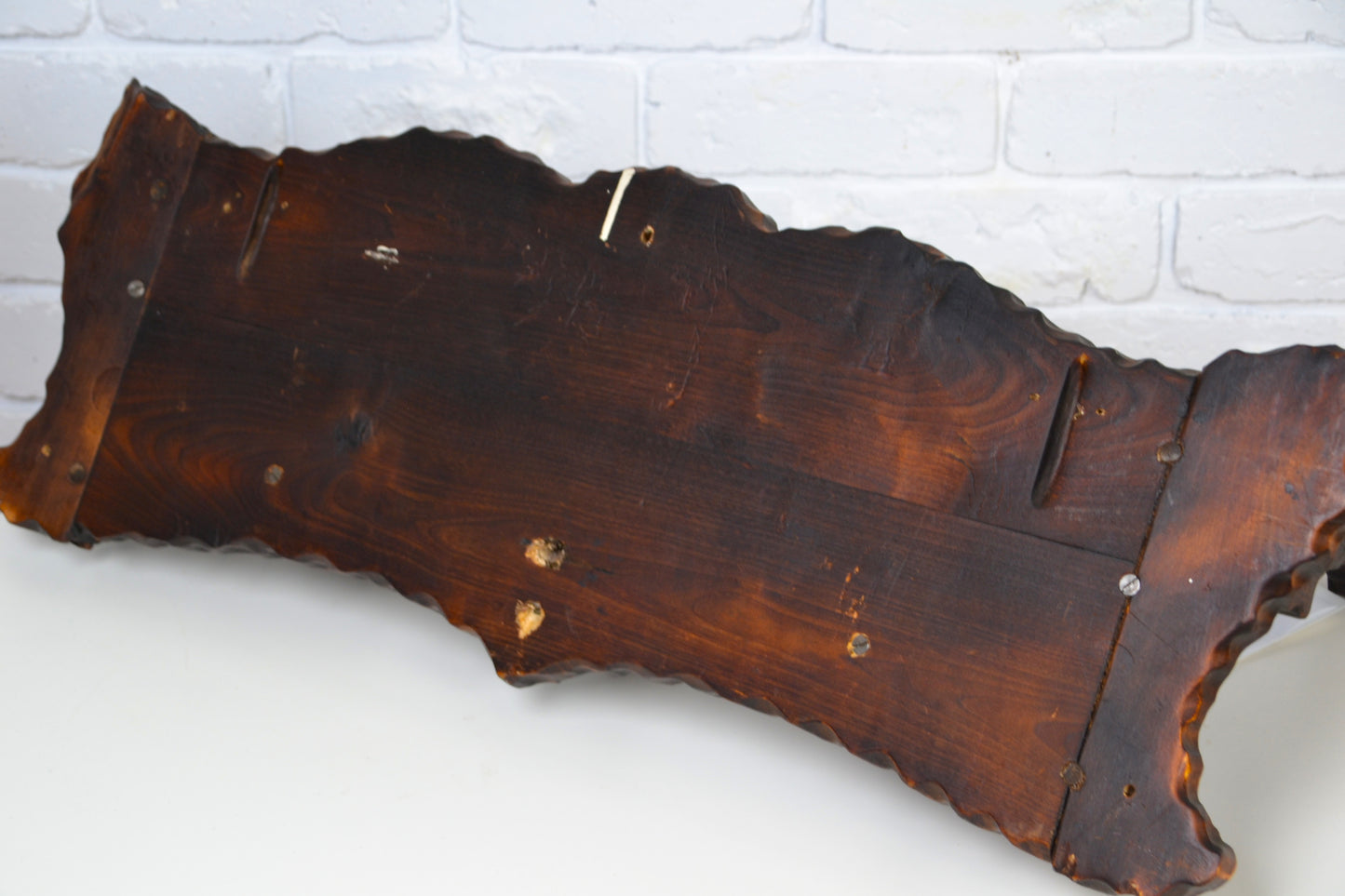 Vintage 1970s Brutalist style timber wall coat / hat rack