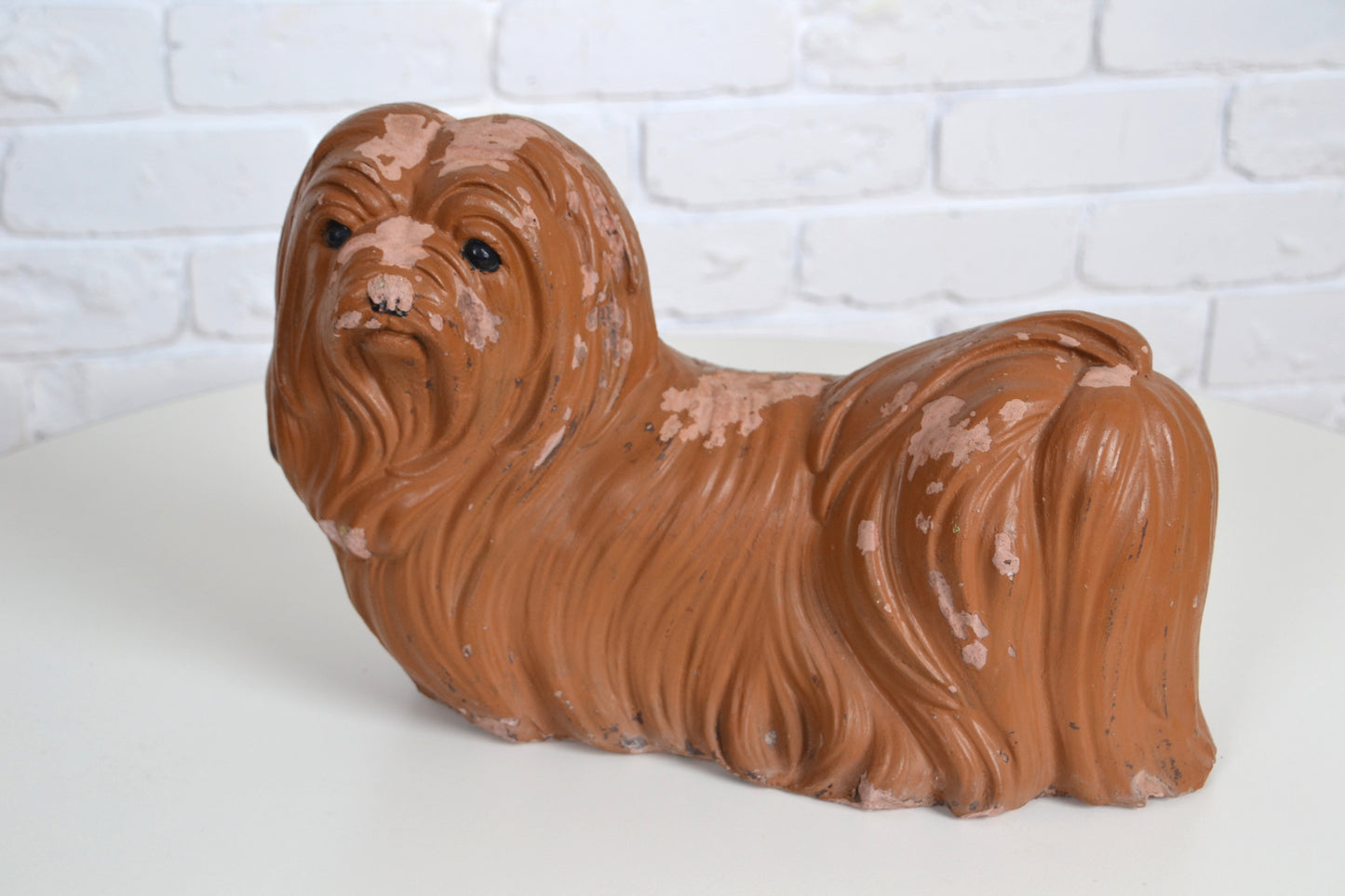 Mid century concrete dog sculpture / Shih Tzu garden ornament