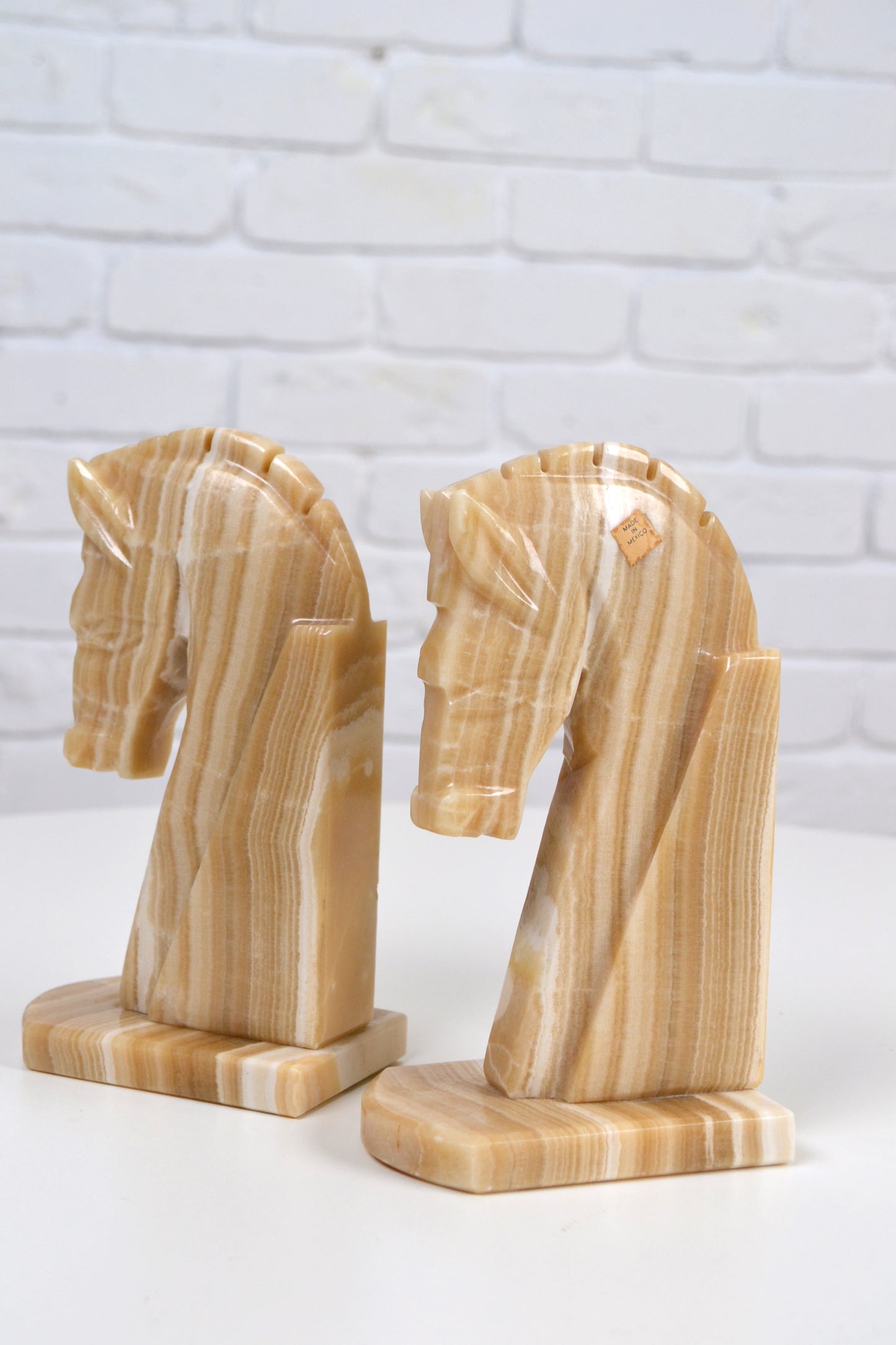 Mexican vintage marble Onyx horse figure sculpture/ book ends