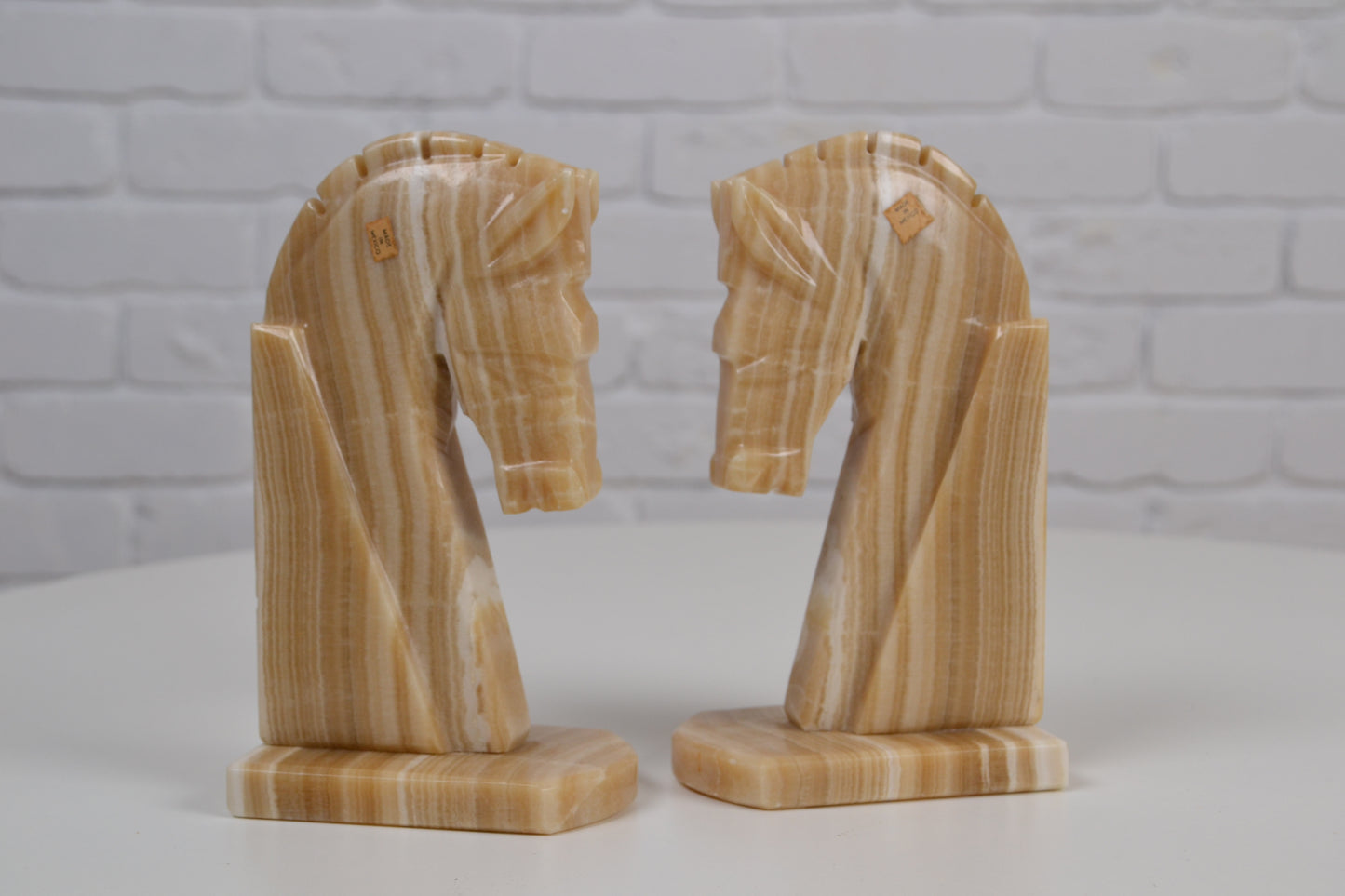 Mexican vintage marble Onyx horse figure sculpture/ book ends