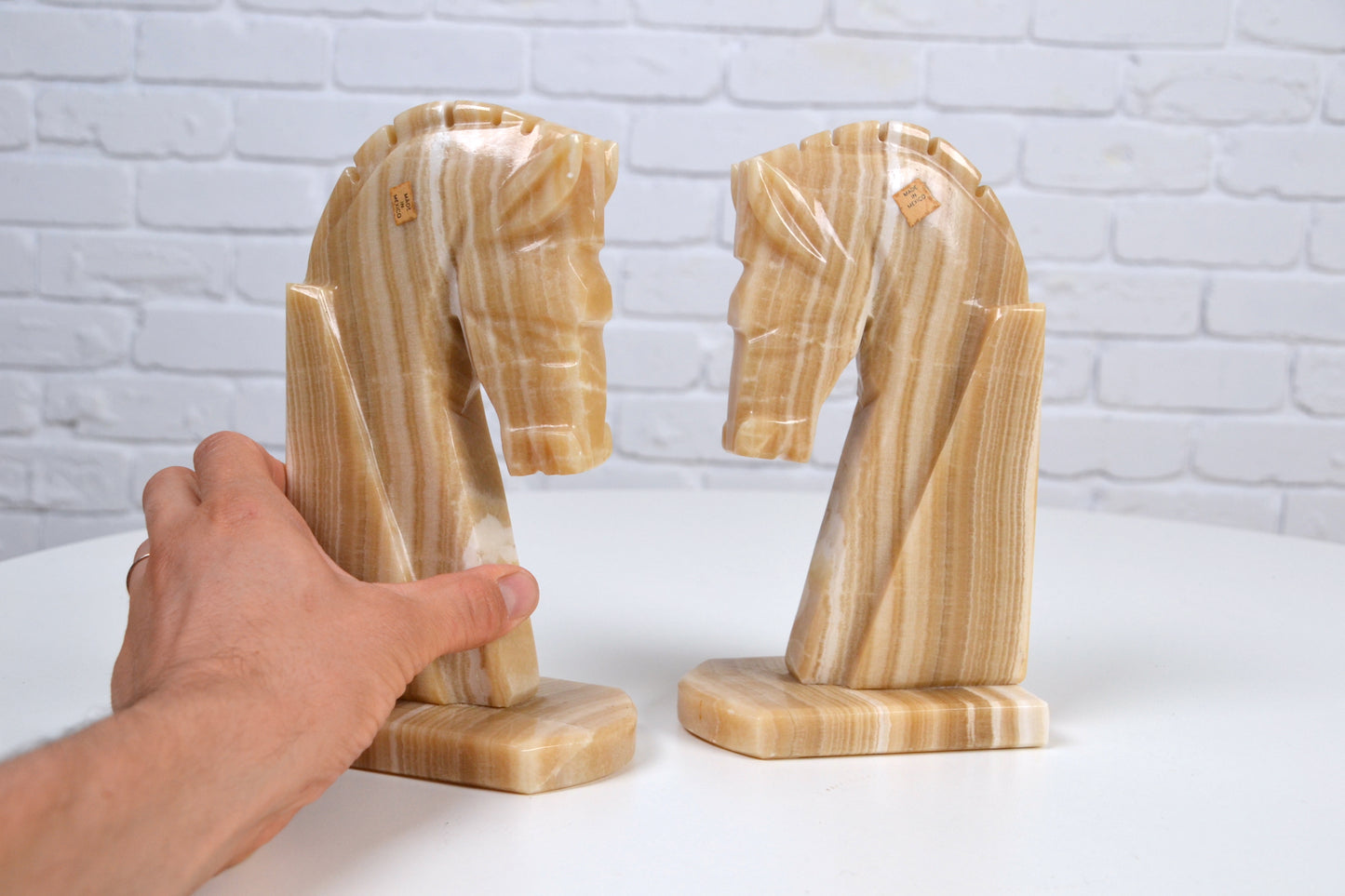 Mexican vintage marble Onyx horse figure sculpture/ book ends