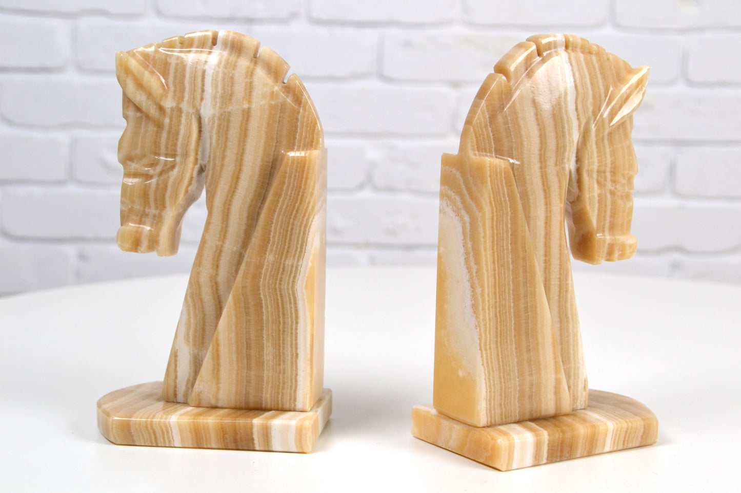 Mexican vintage marble Onyx horse figure sculpture/ book ends