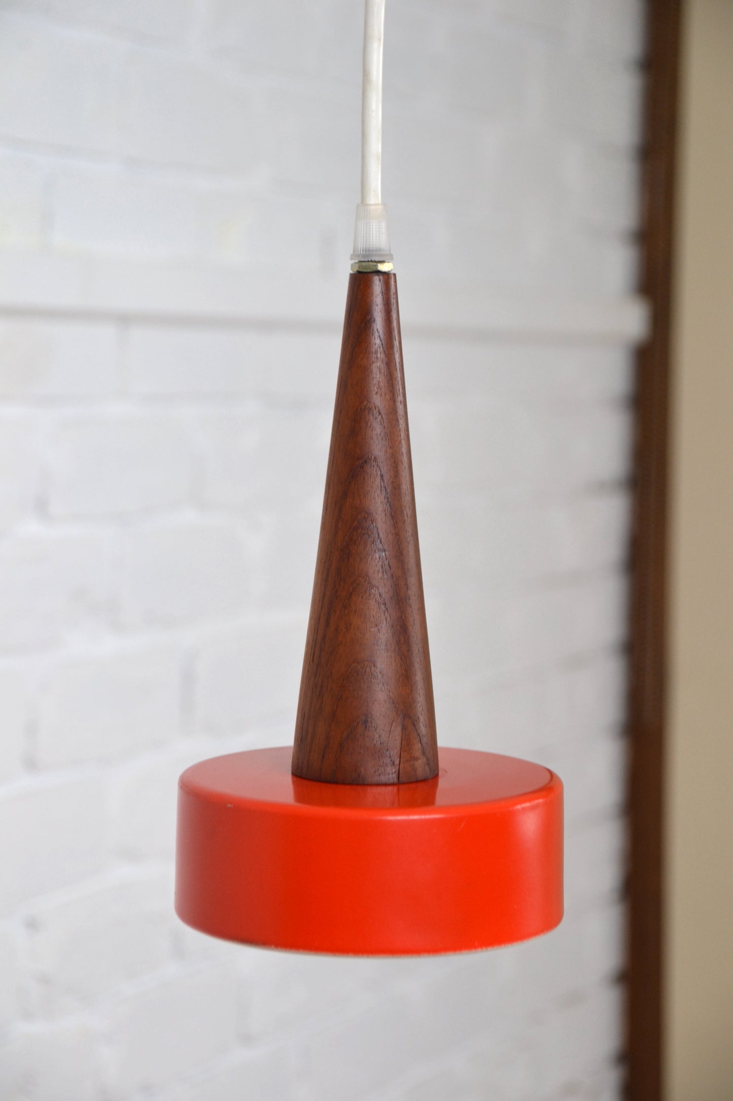 Vintage Danish small pendant light Teak / red