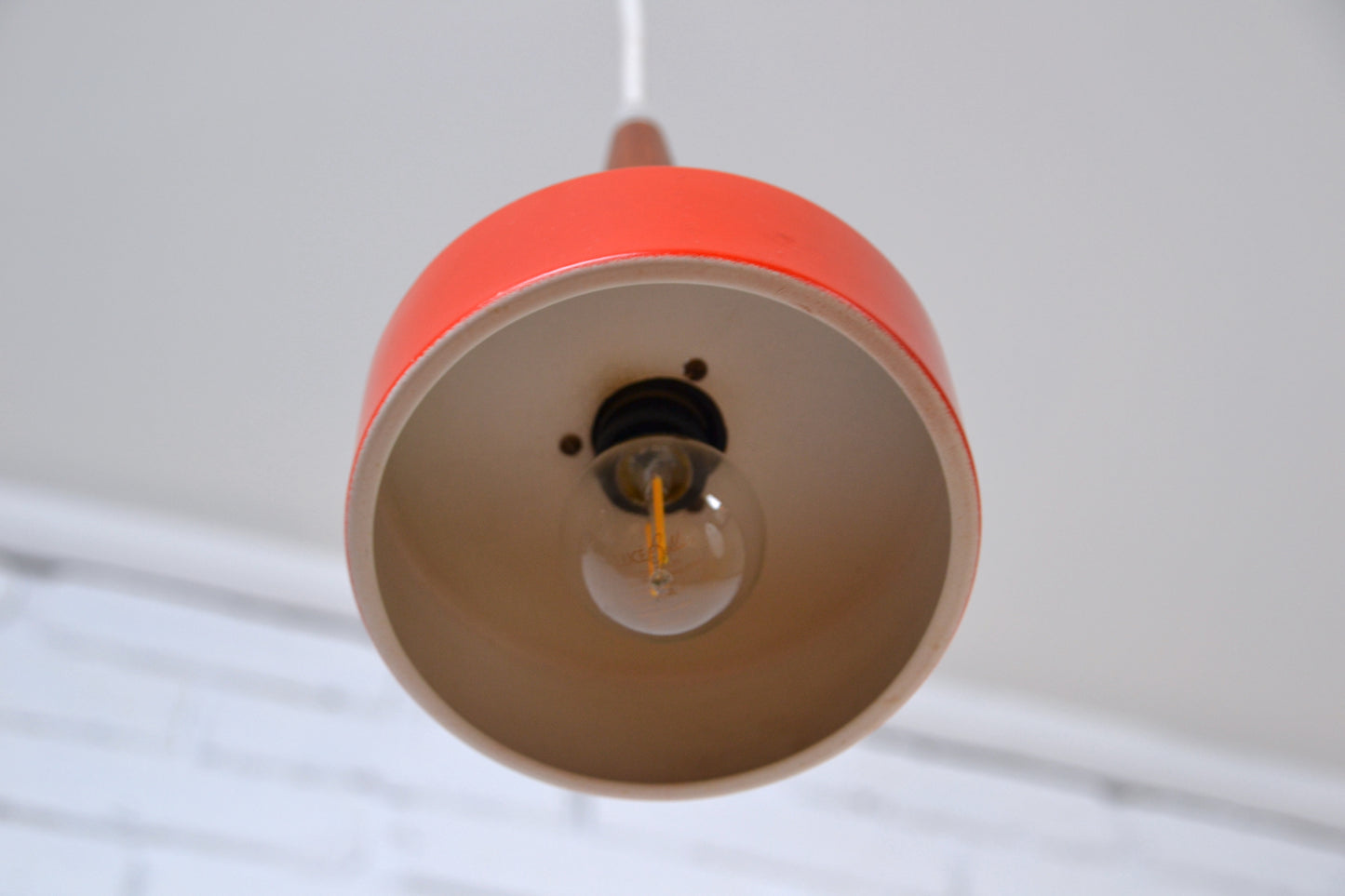 Vintage Danish small pendant light Teak / red