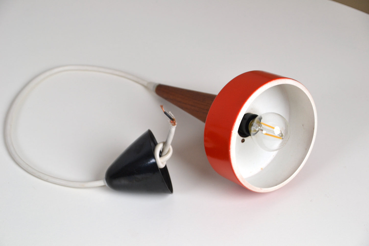 Vintage Danish small pendant light Teak / red