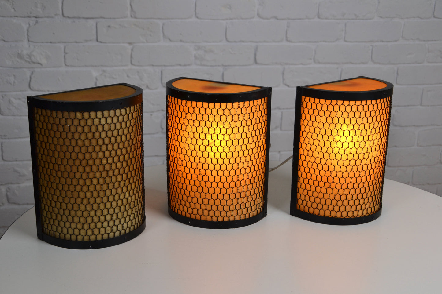 Set of three vintage Japanese lantern wall sconces - highly rare & unique