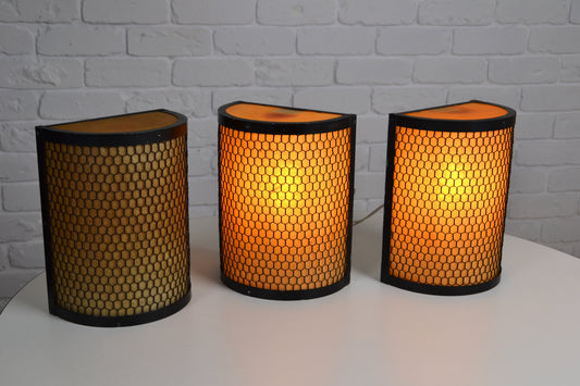 Set of three vintage Japanese lantern wall sconces - highly rare & unique