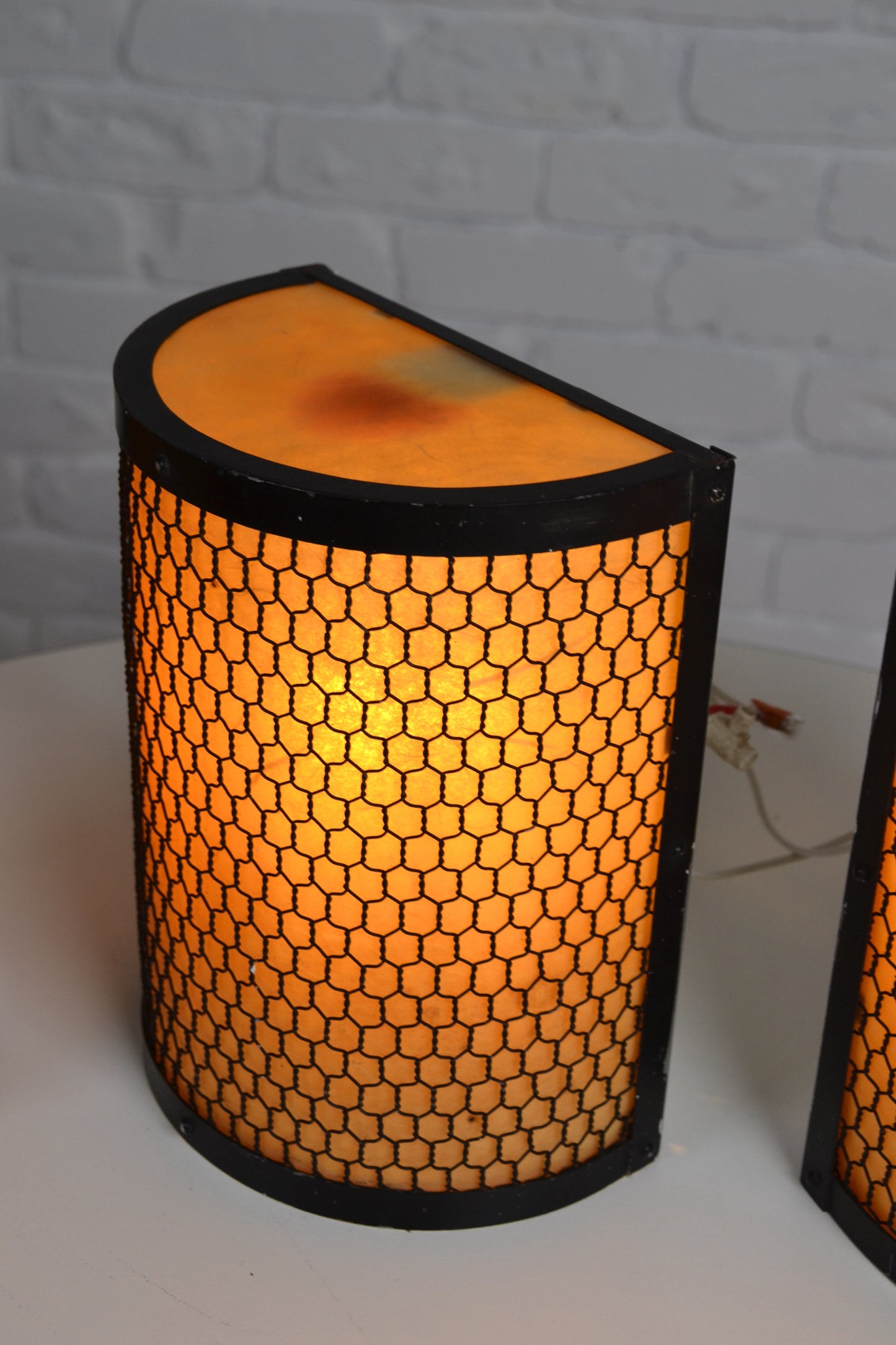 Set of three vintage Japanese lantern wall sconces - highly rare & unique