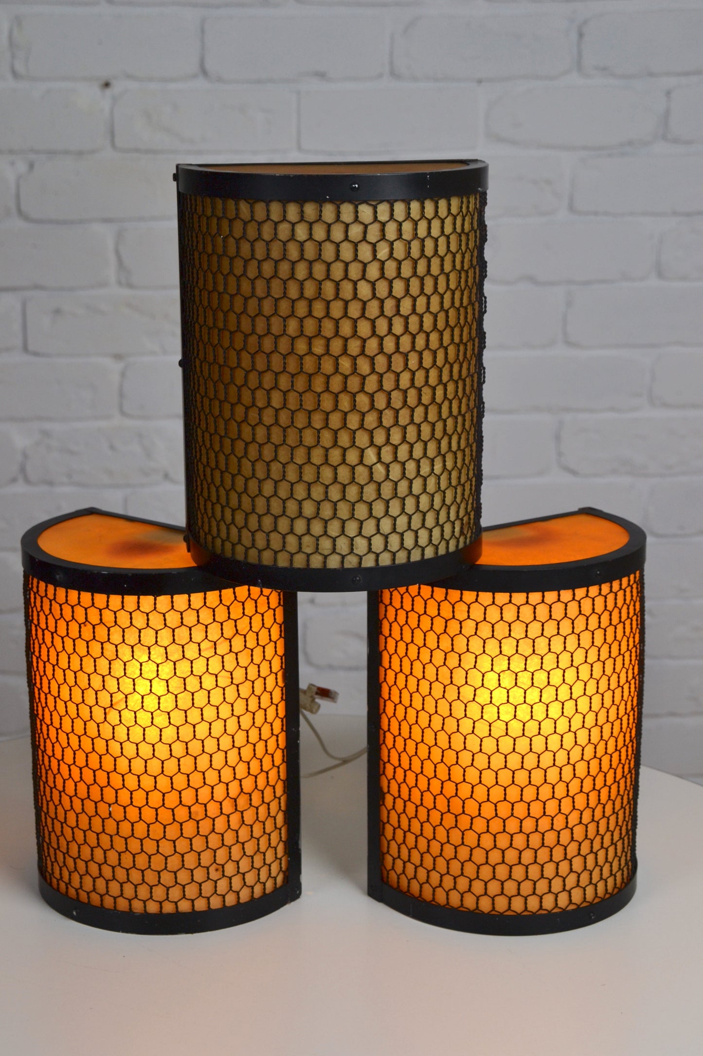 Set of three vintage Japanese lantern wall sconces - highly rare & unique