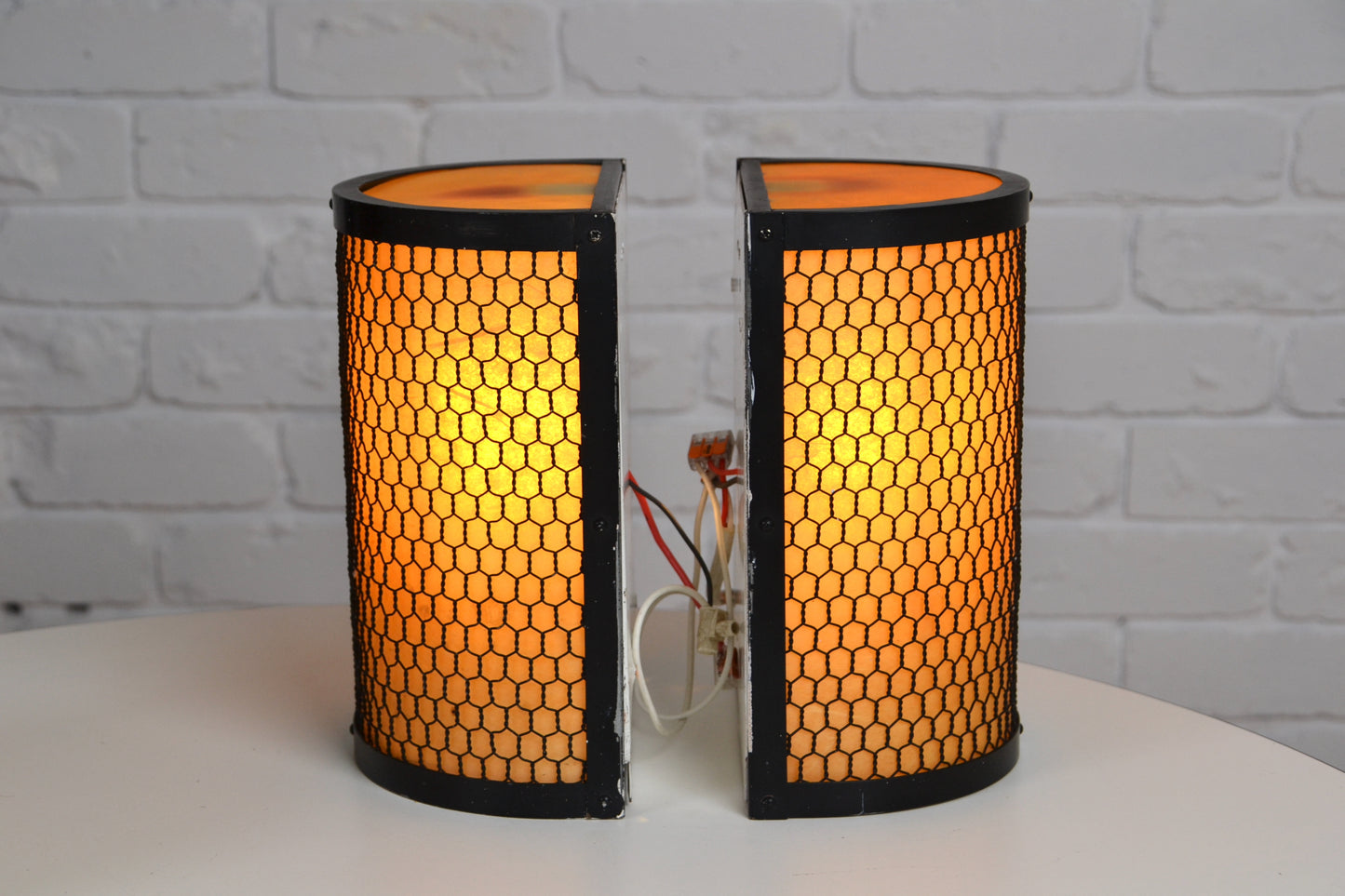 Set of three vintage Japanese lantern wall sconces - highly rare & unique