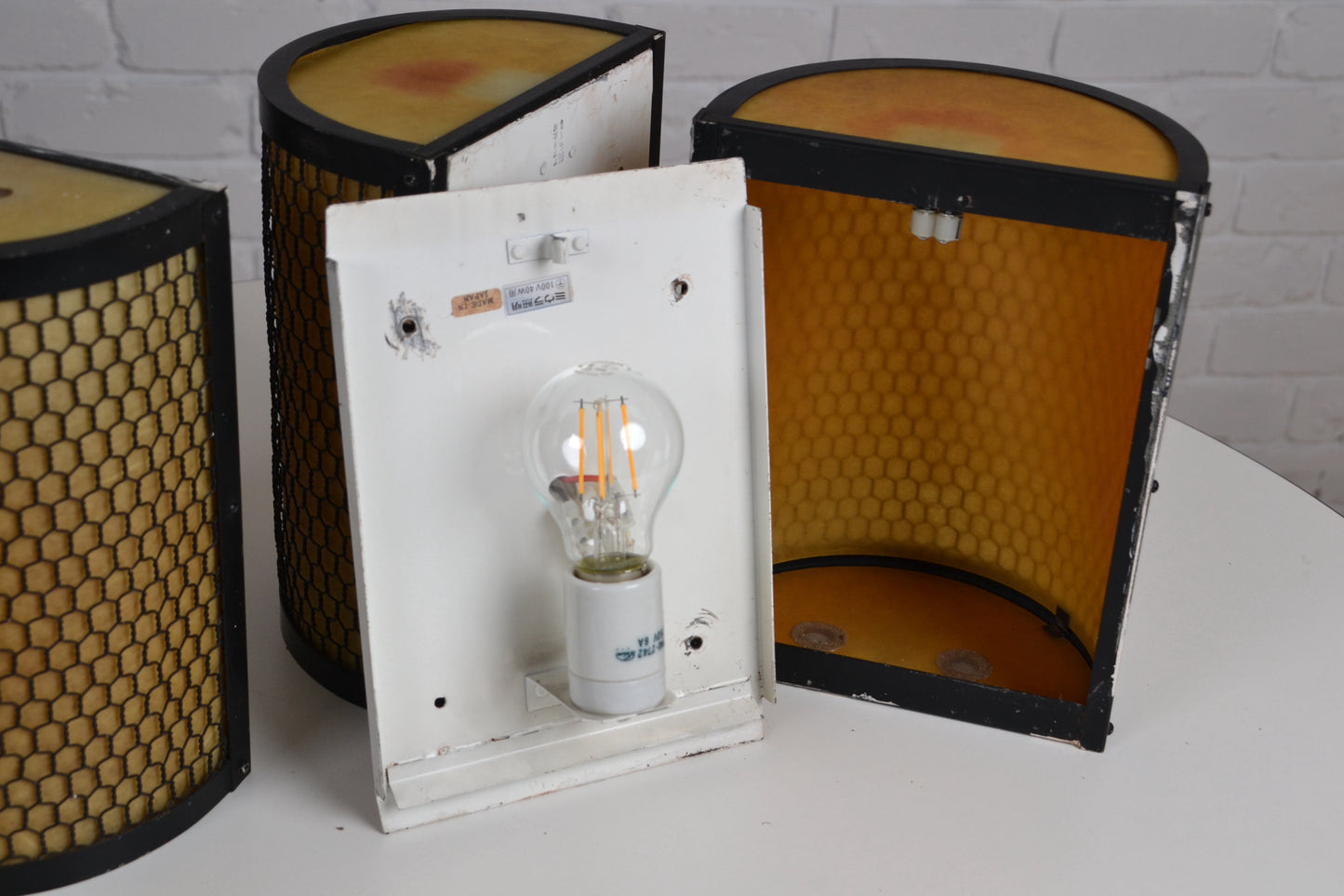 Set of three vintage Japanese lantern wall sconces - highly rare & unique