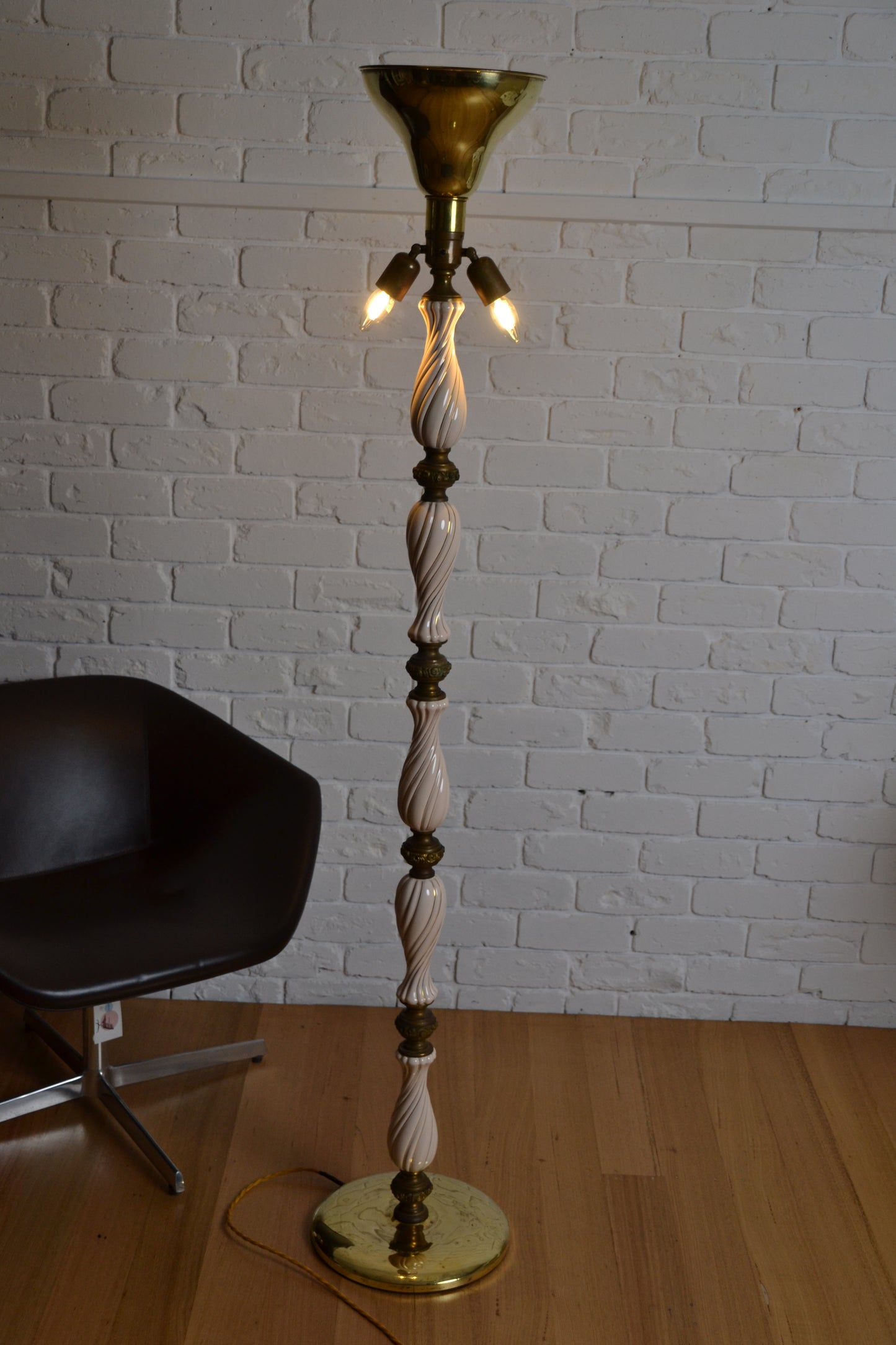 Mid Century unique Italian brass & ceramic floor lamp