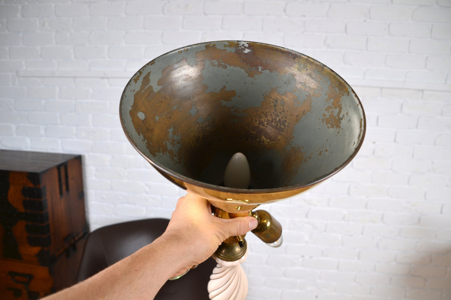 Mid Century unique Italian brass & ceramic floor lamp