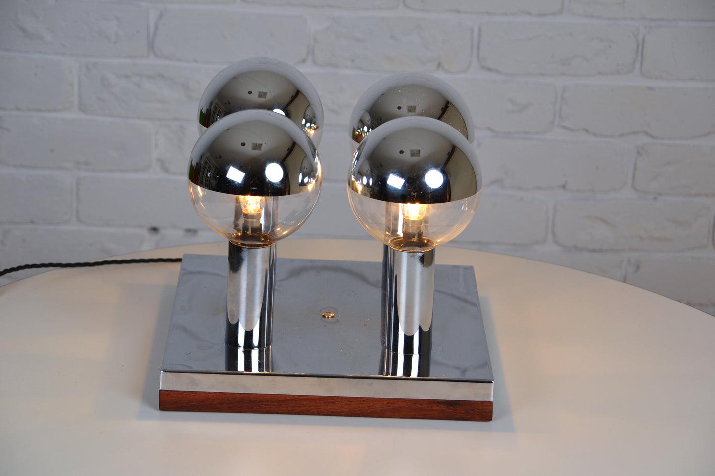 Stunning vintage 1970s mirror globe table lamp / wall lamp by Motoko Ishii