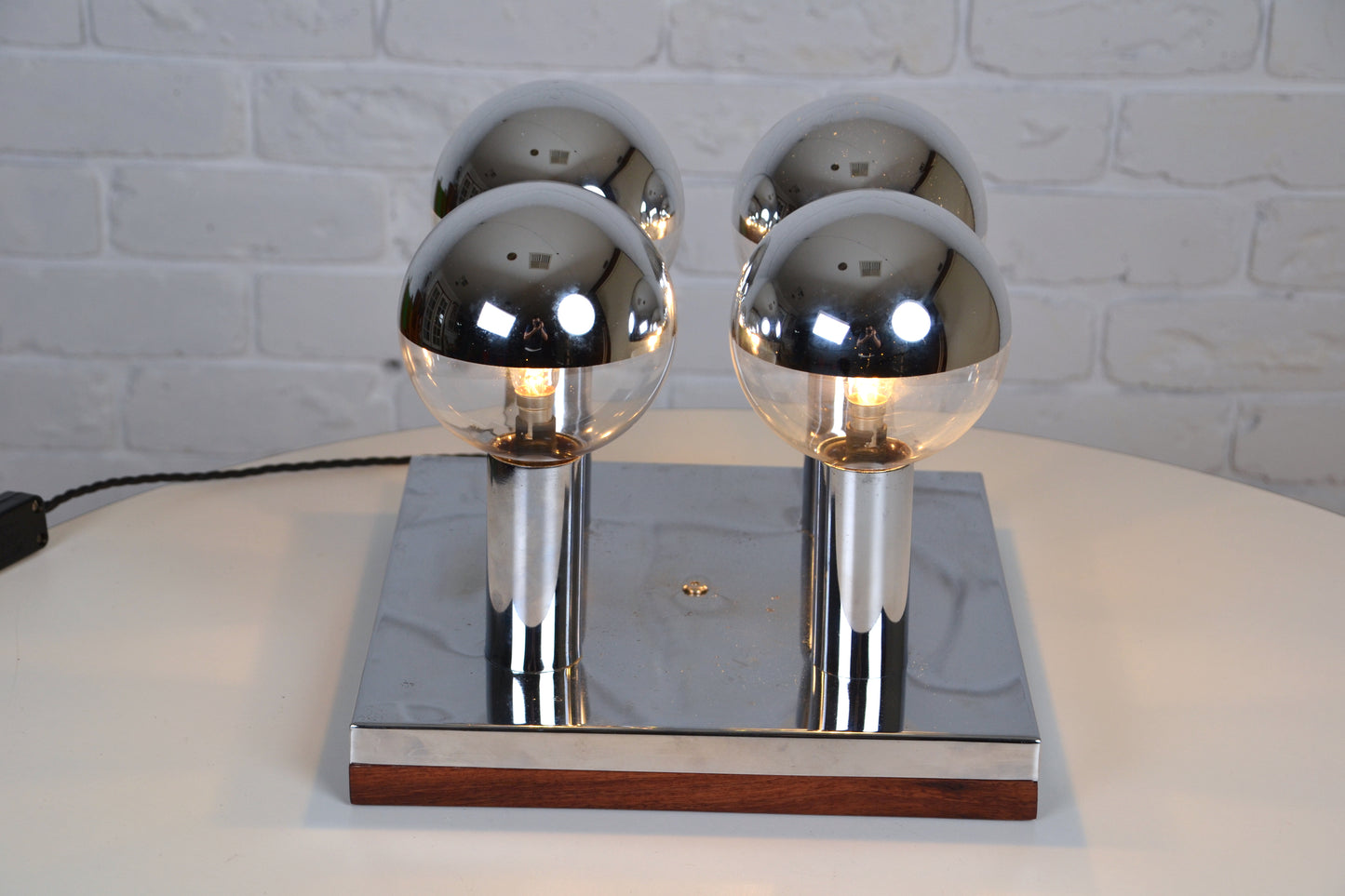 Stunning vintage 1970s mirror globe table lamp / wall lamp by Motoko Ishii