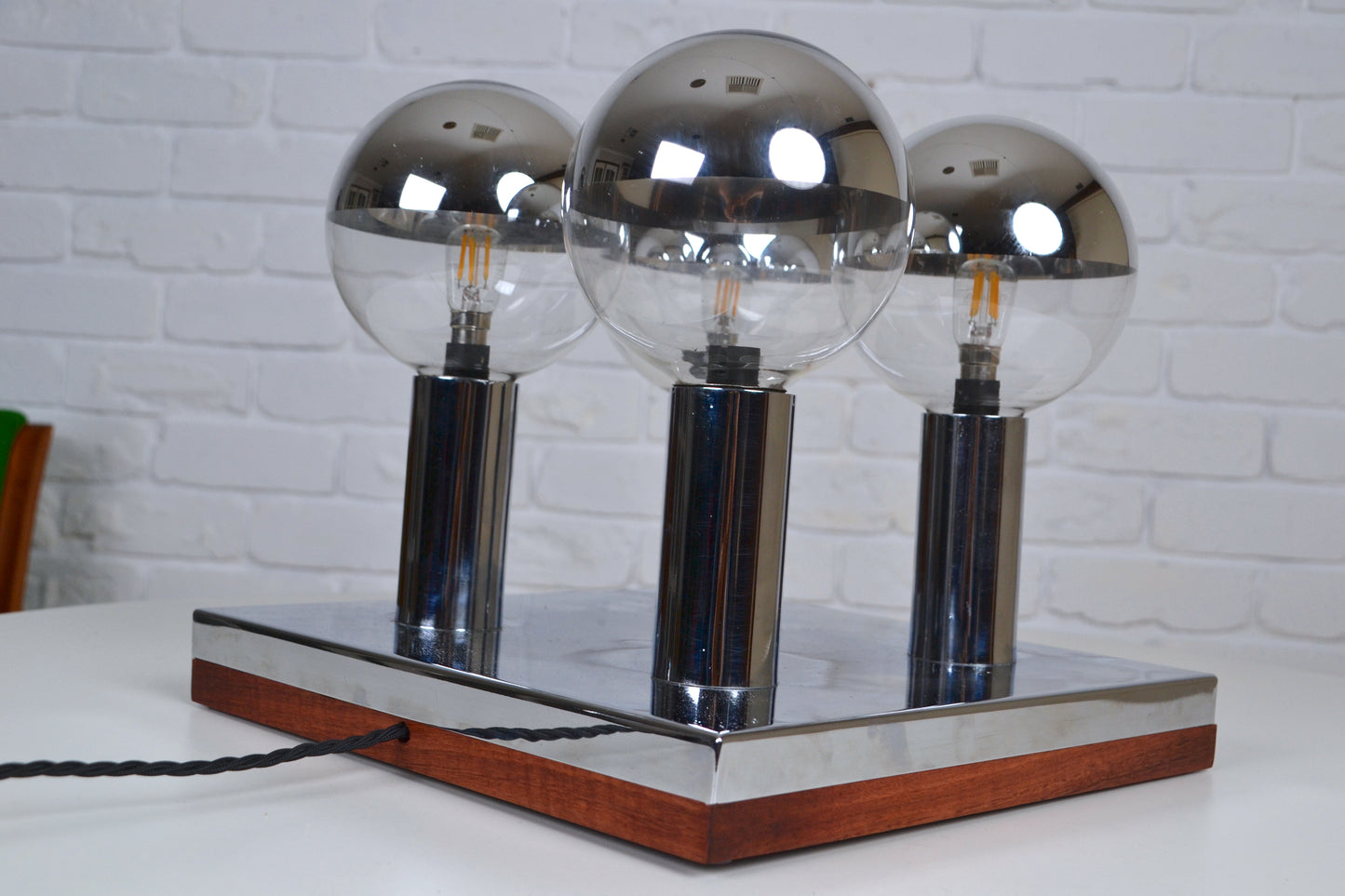 Stunning vintage 1970s mirror globe table lamp / wall lamp by Motoko Ishii