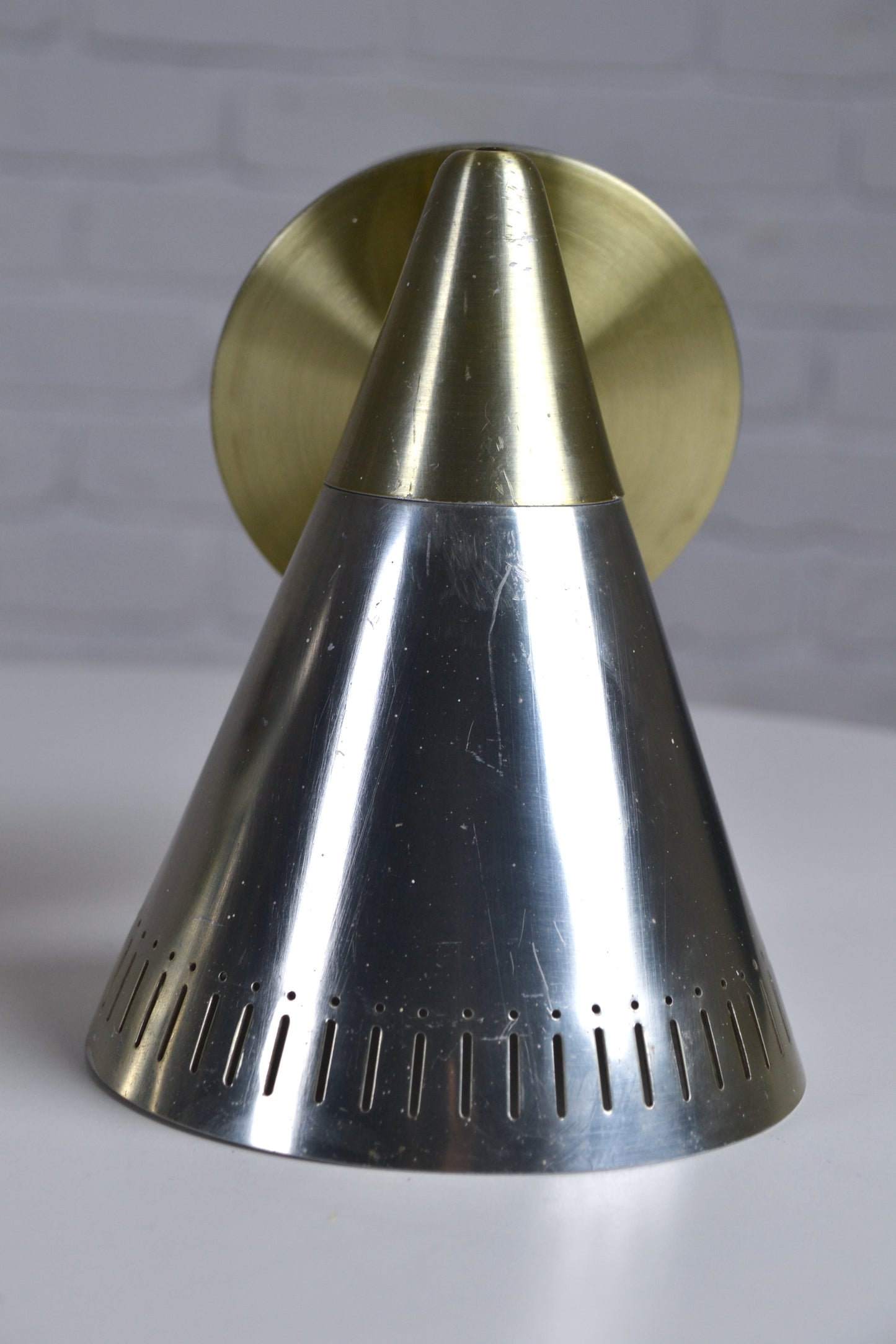 Pair mid century anodised cone wall sconces Kempthorne