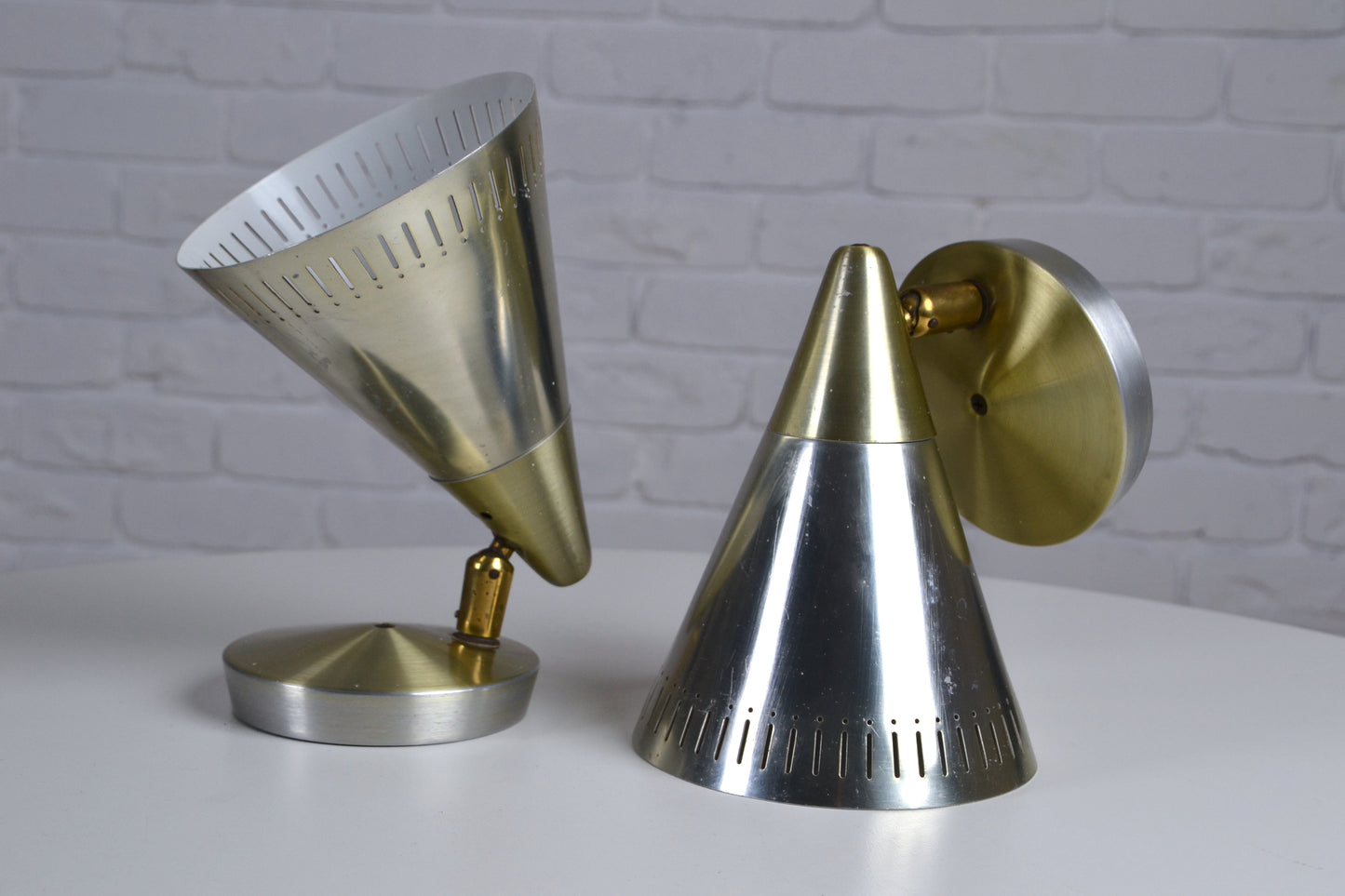 Pair mid century anodised cone wall sconces Kempthorne