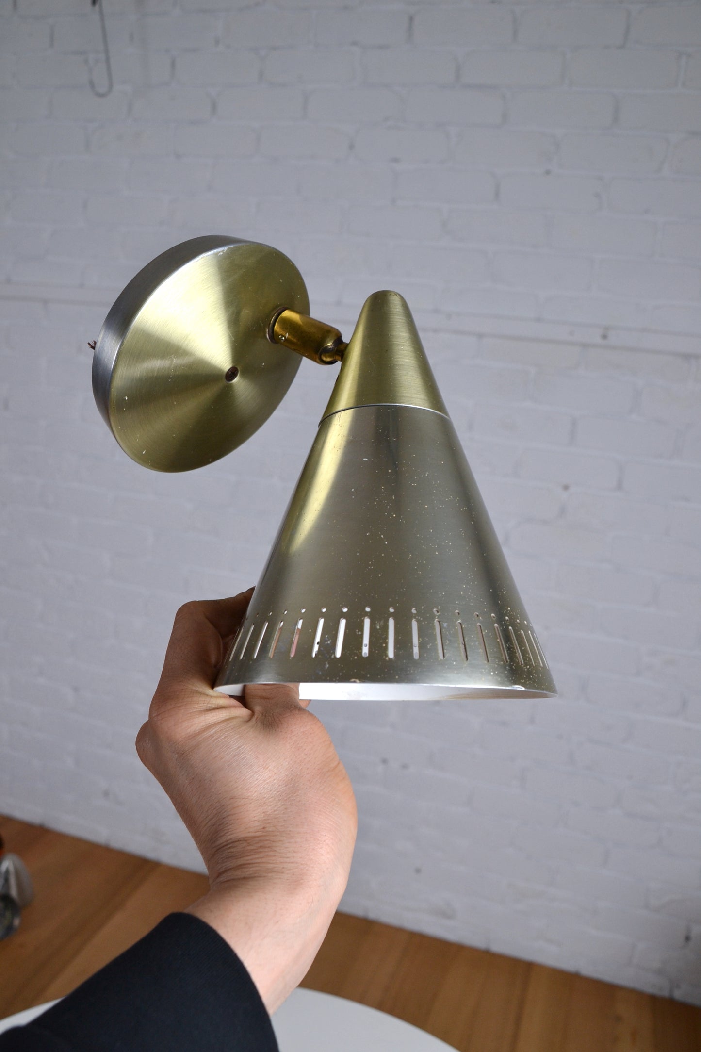 Pair mid century anodised cone wall sconces Kempthorne