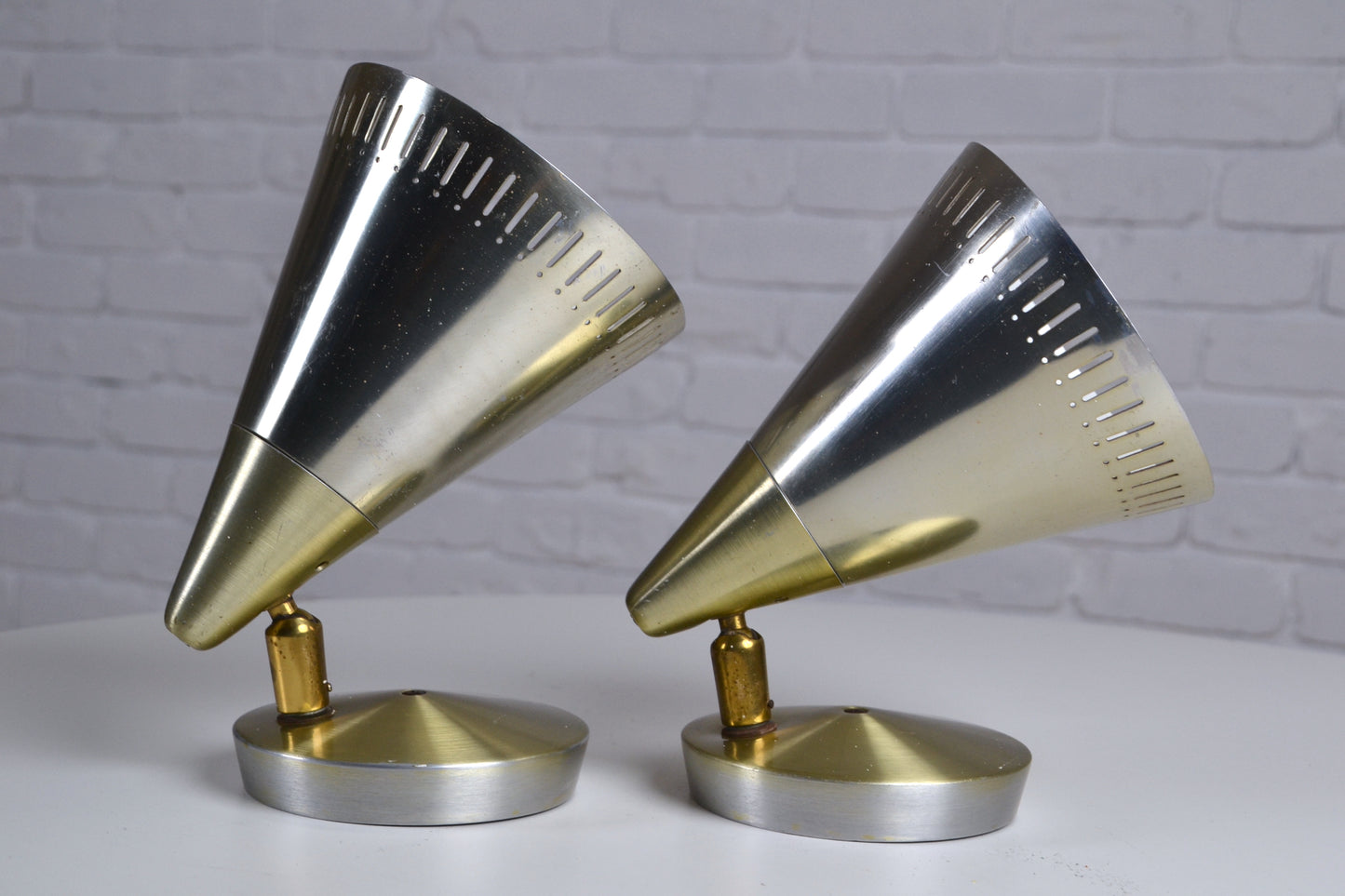 Pair mid century anodised cone wall sconces Kempthorne