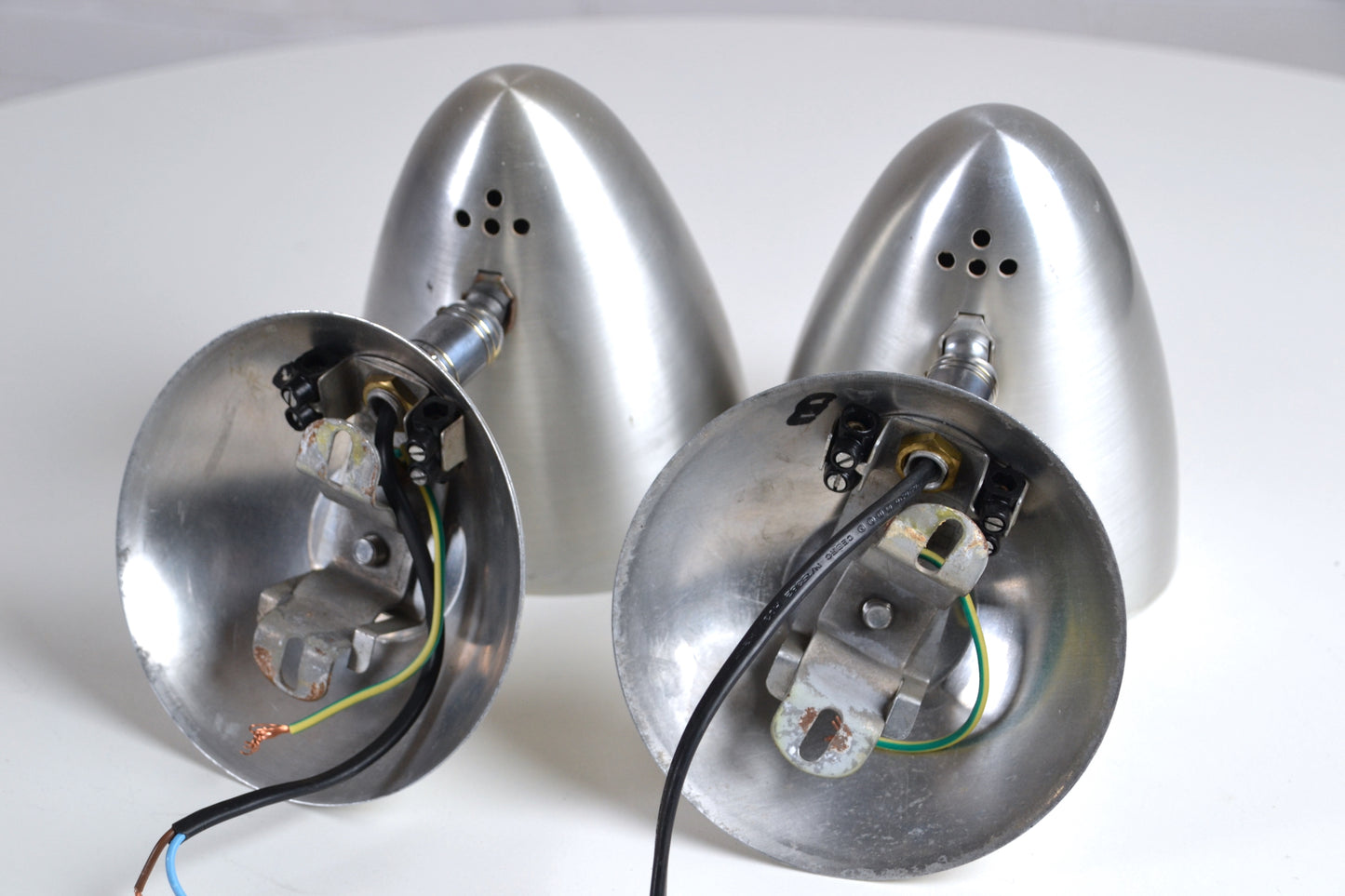 Pair mid century aluminium wall sconces Kempthorne / BECO