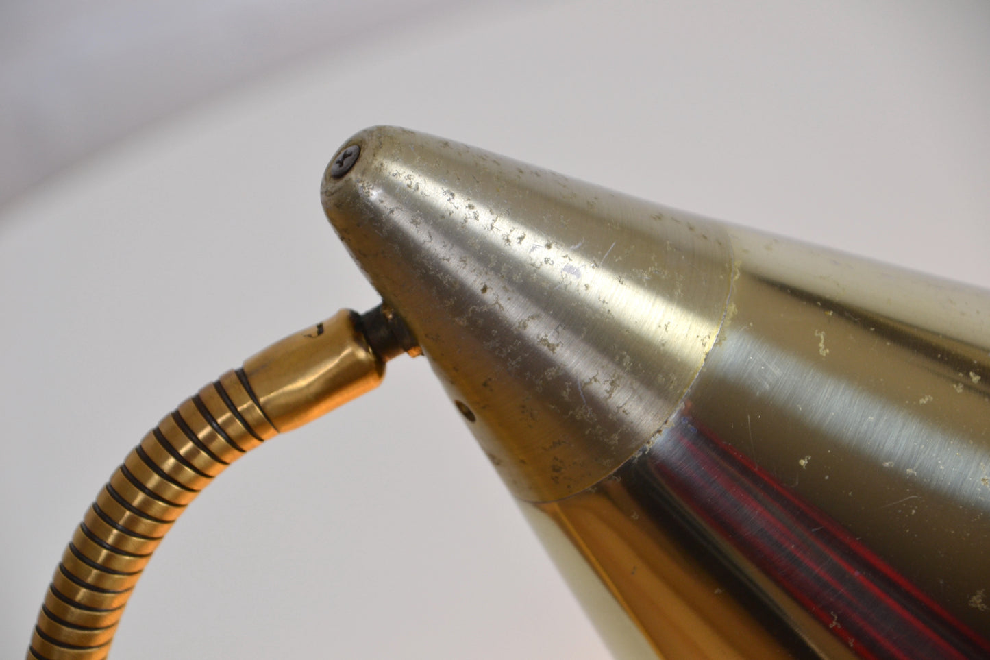 Pair unique mid century anodised brass / silver cone desk lamps by Kempthorne