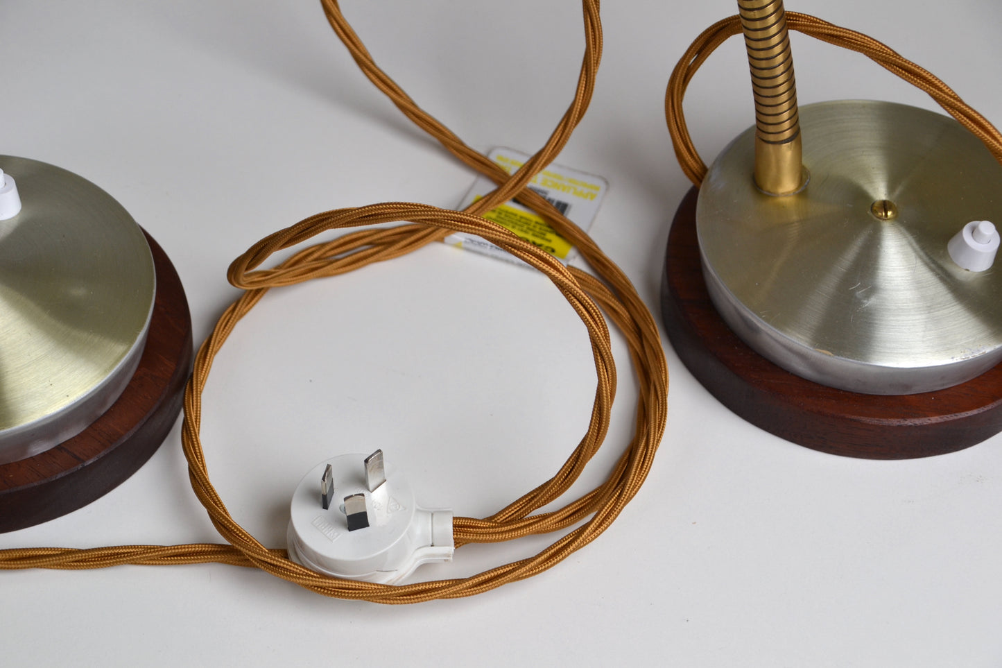 Pair unique mid century anodised brass / silver cone desk lamps by Kempthorne