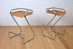 Load image into Gallery viewer, Pair vintage Italy Mariani bar stools - chrome &amp; wicker Bauhaus design

