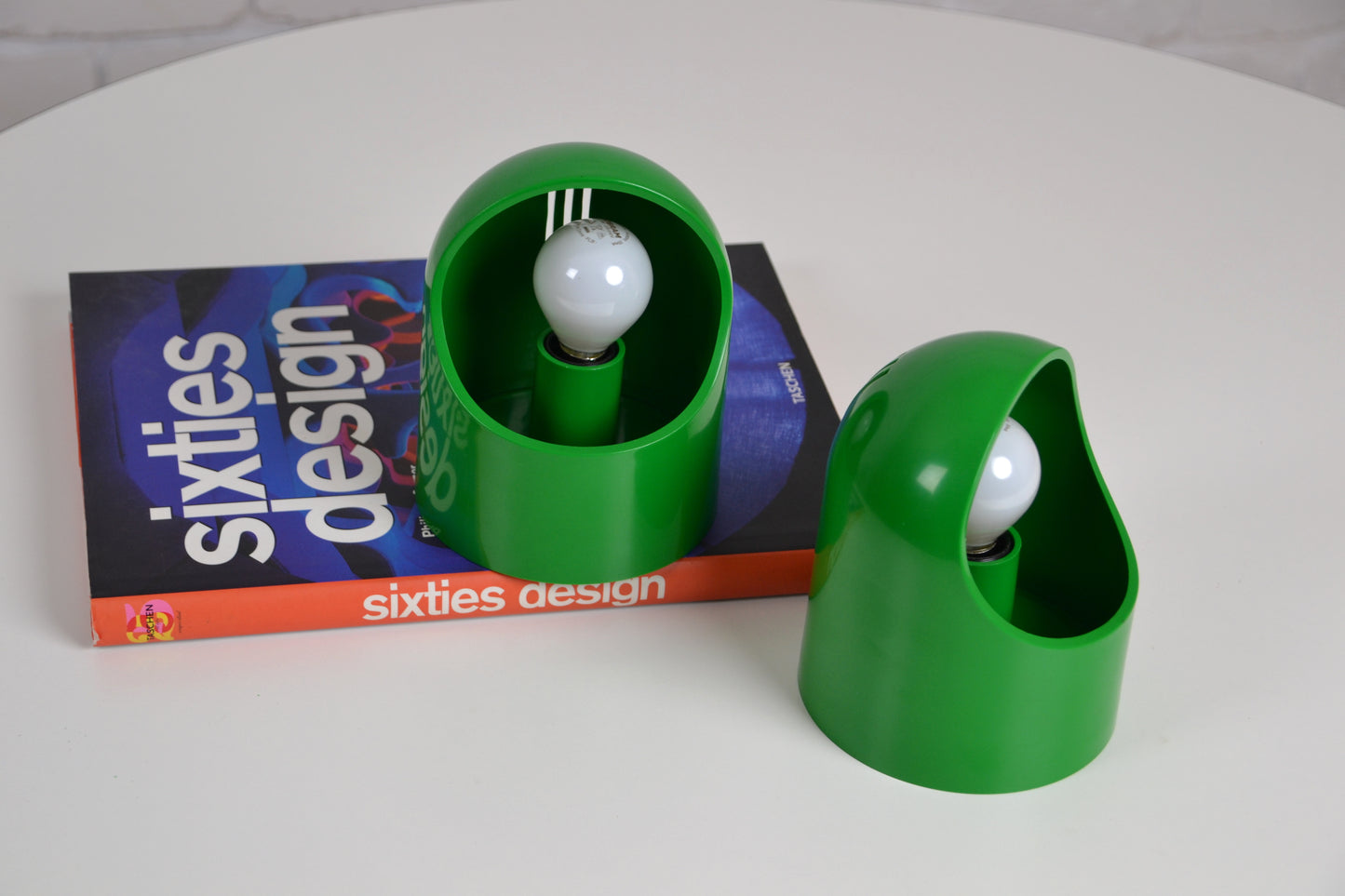 Pair Italian space aged green wall lights / boxed by Makio Hasuike for Gedy