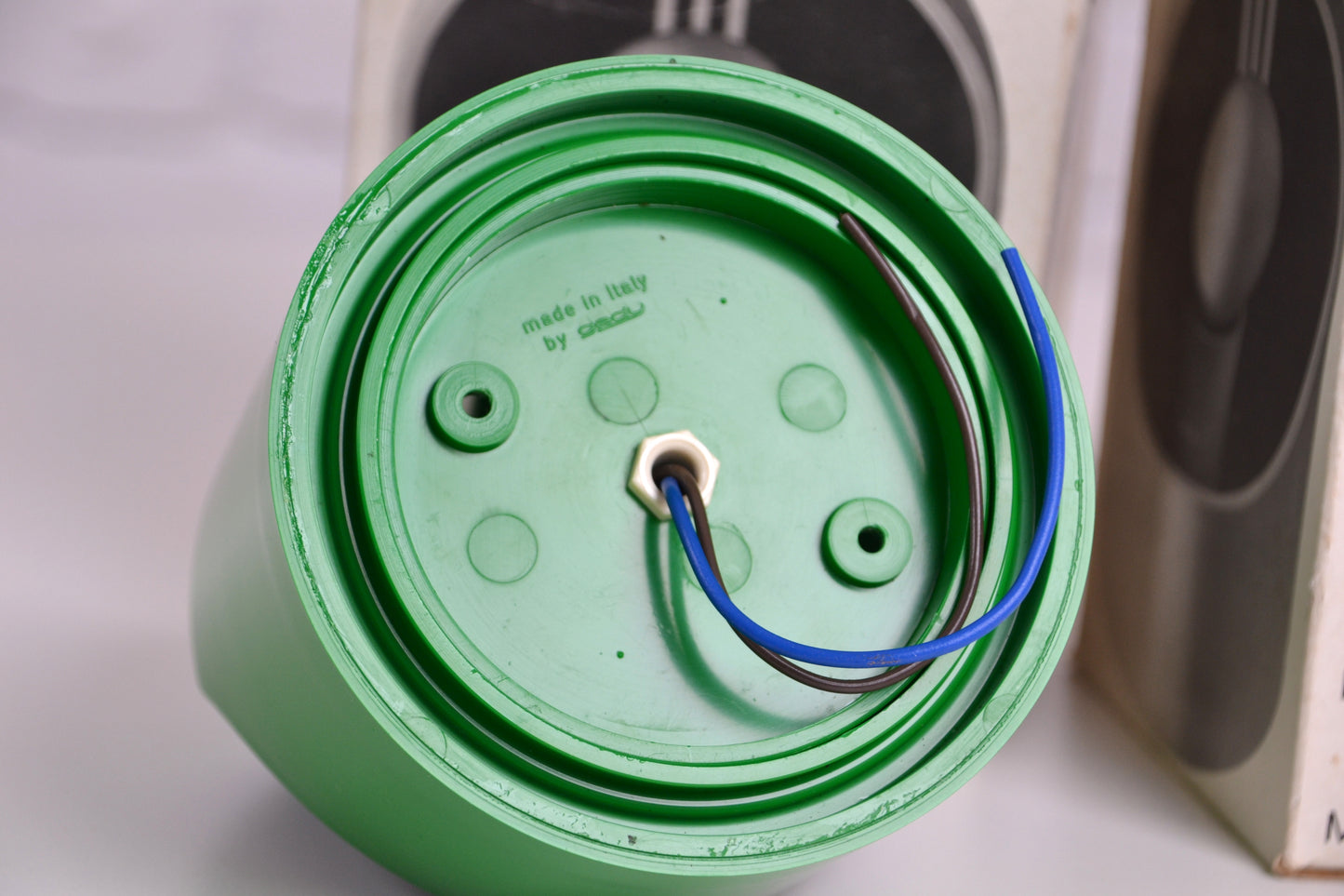 Pair Italian space aged green wall lights / boxed by Makio Hasuike for Gedy