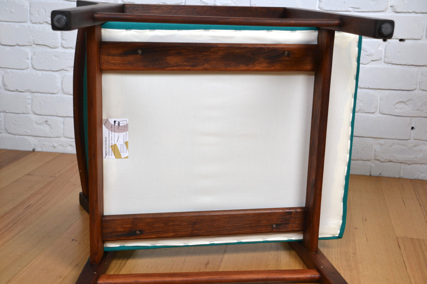 Mid century armchair / restored Blackwood / woollen teal