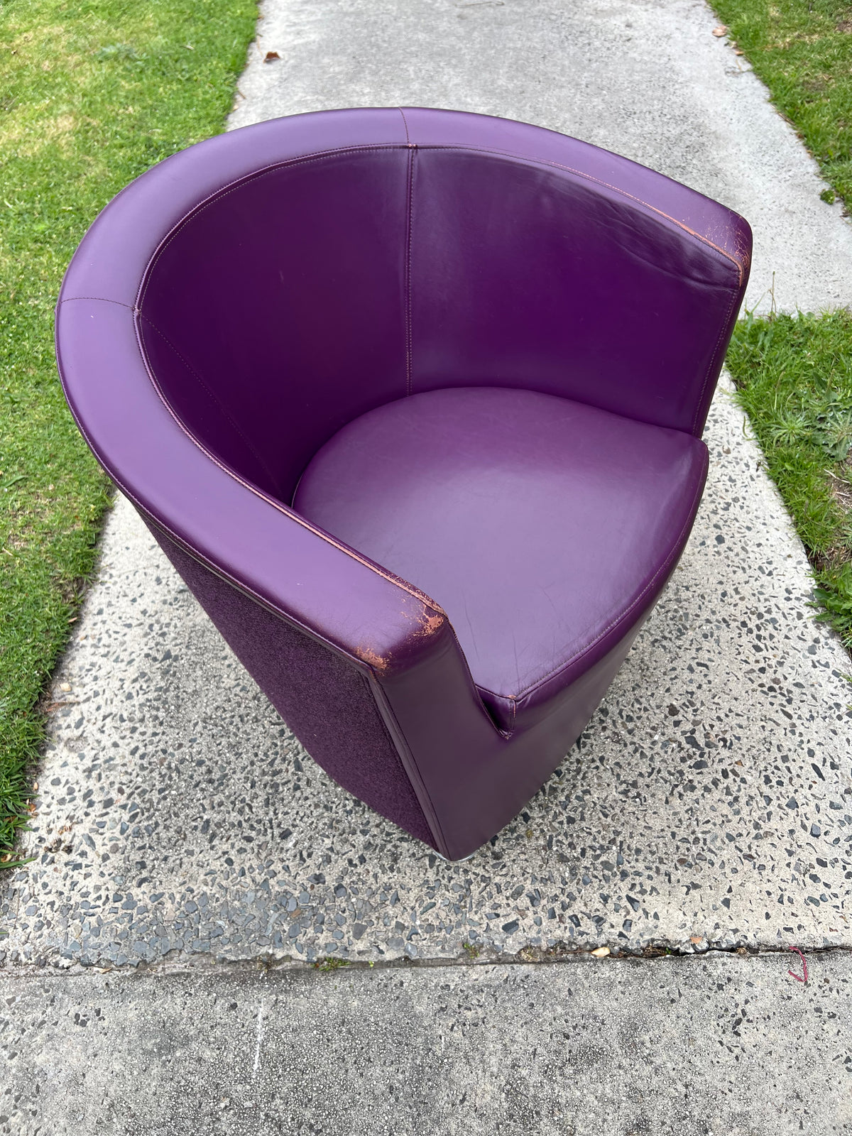 Vintage Pietro Arosio for Tacchini tub armchair leather & wool by Stylecraft- full purple