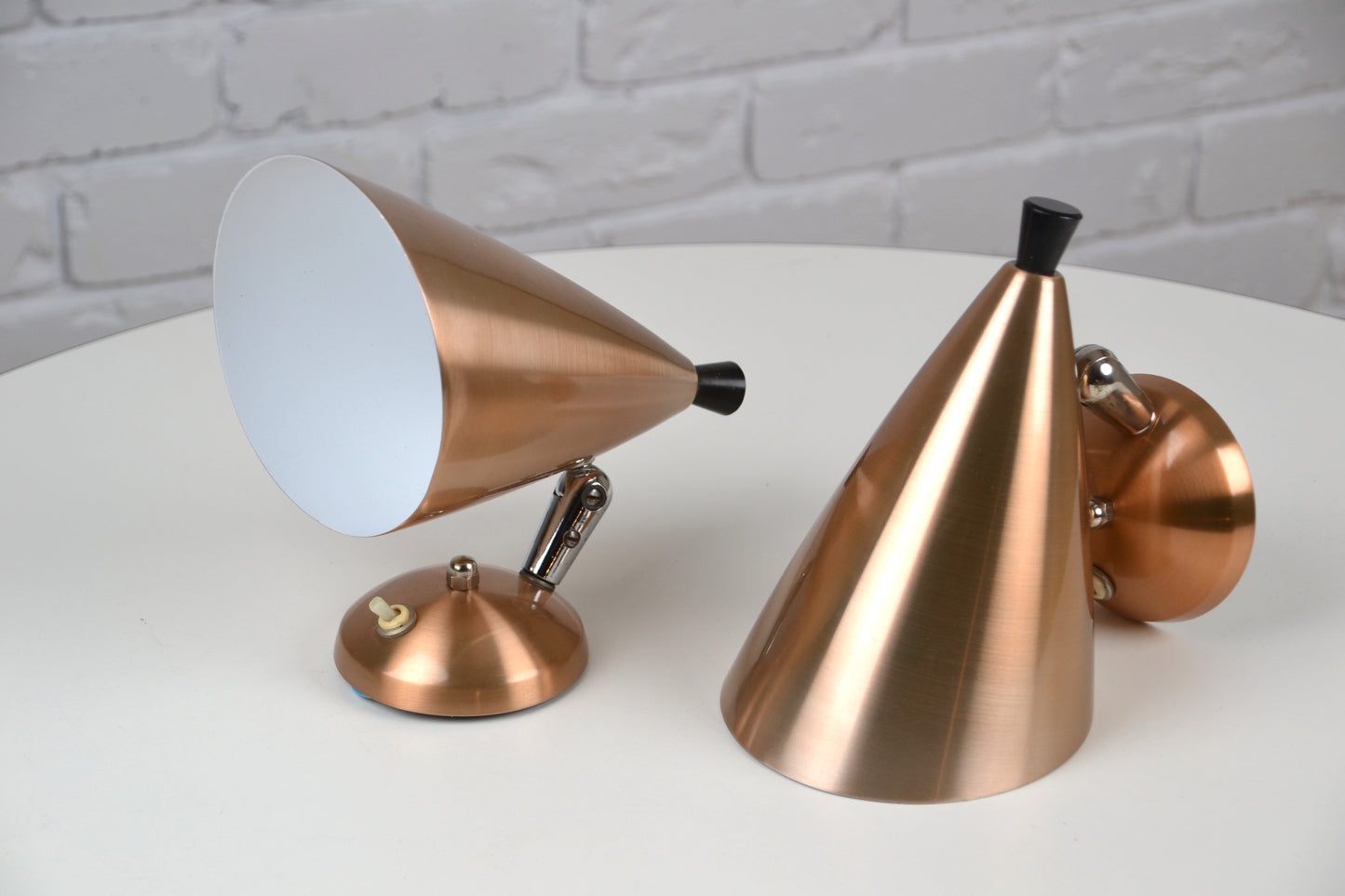 Pair BECO Mid century wall sconces Copper - BECO Brown Evans & Co