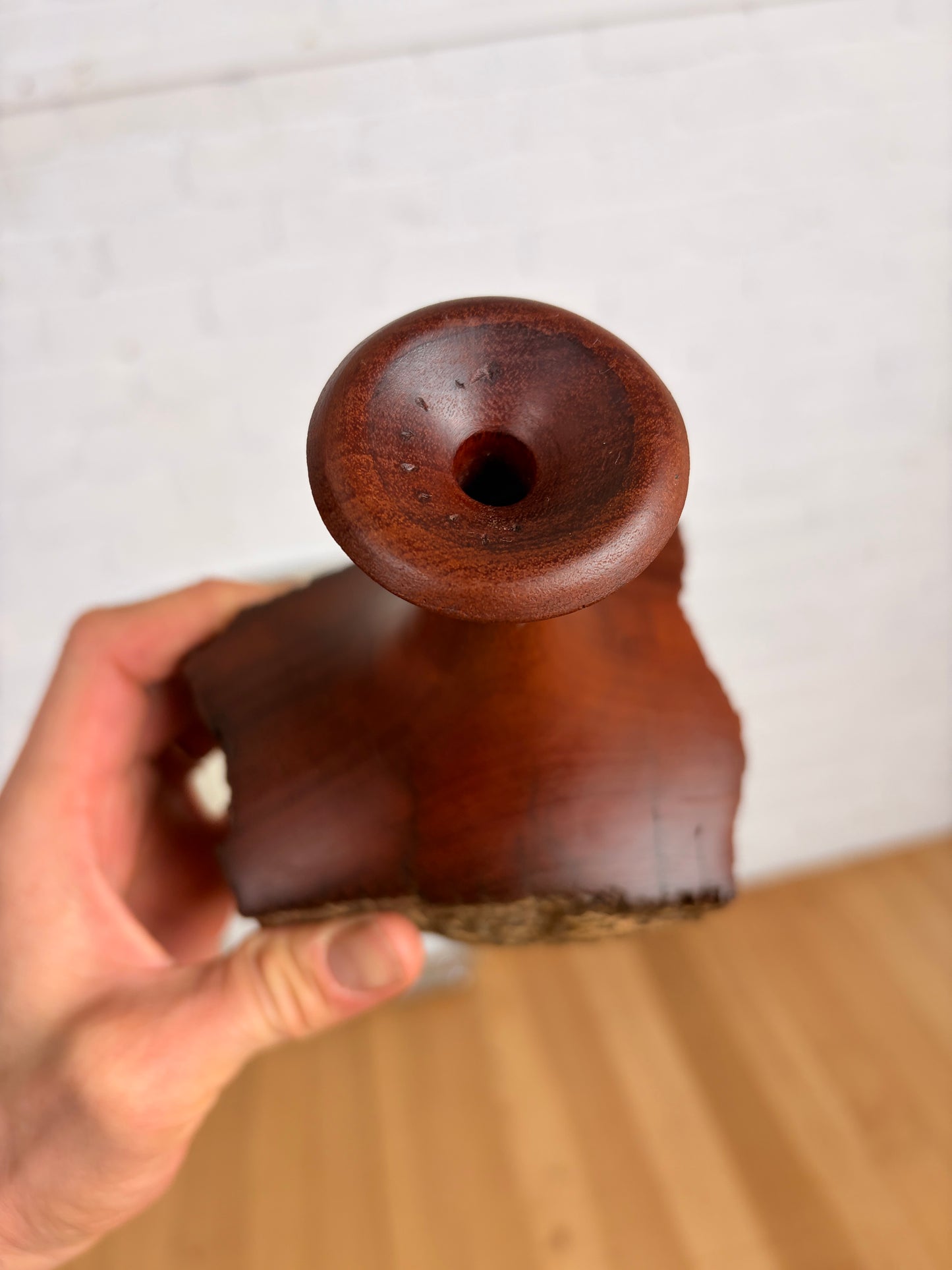 unique abstract art wooden vase bark & lichen