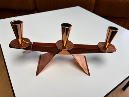 Mid century Teak & copper candle holder table centre