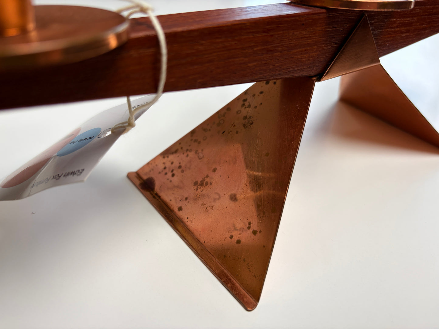 Mid century Teak & copper candle holder table centre