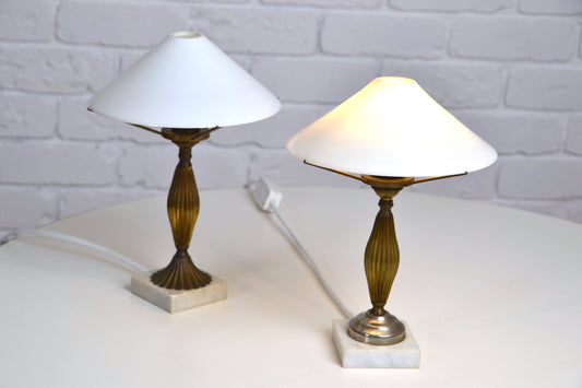 Pair of Art Deco Italian glass & marble petite table lamps