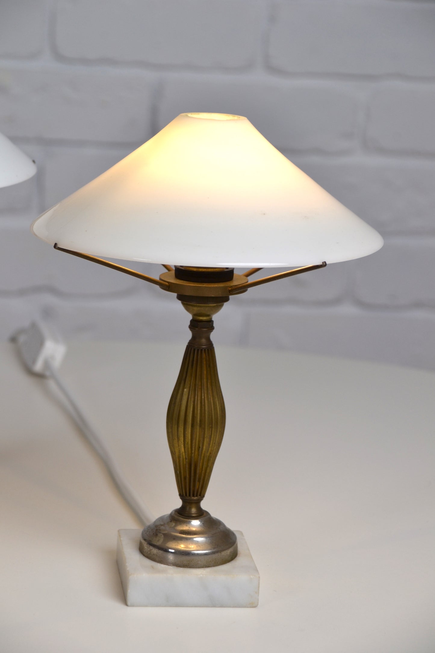 Pair of Art Deco Italian glass & marble petite table lamps
