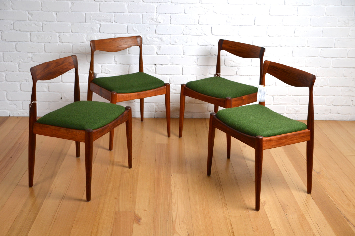 Mid century Danish Deluxe dining chairs set four - restored in wool