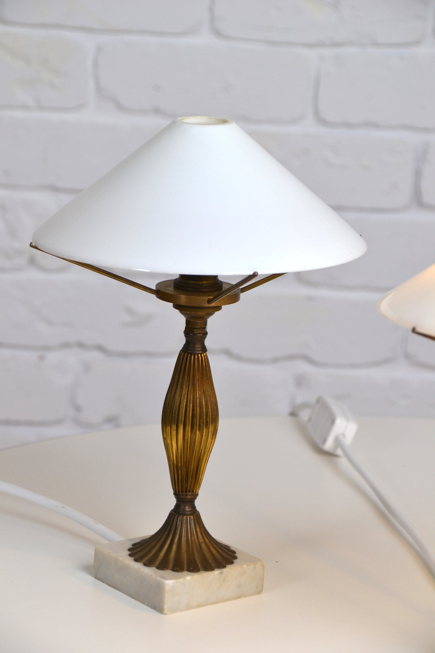 Pair of Art Deco Italian glass & marble petite table lamps