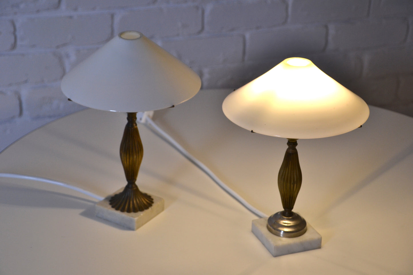 Pair of Art Deco Italian glass & marble petite table lamps