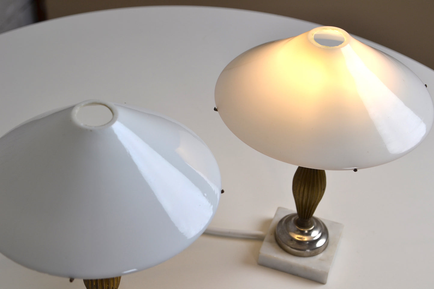 Pair of Art Deco Italian glass & marble petite table lamps