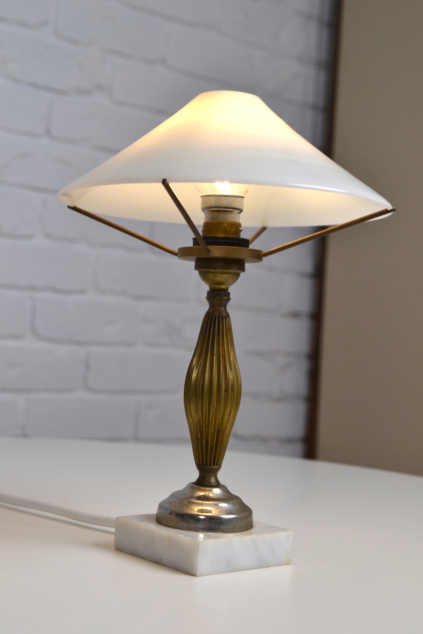 Pair of Art Deco Italian glass & marble petite table lamps