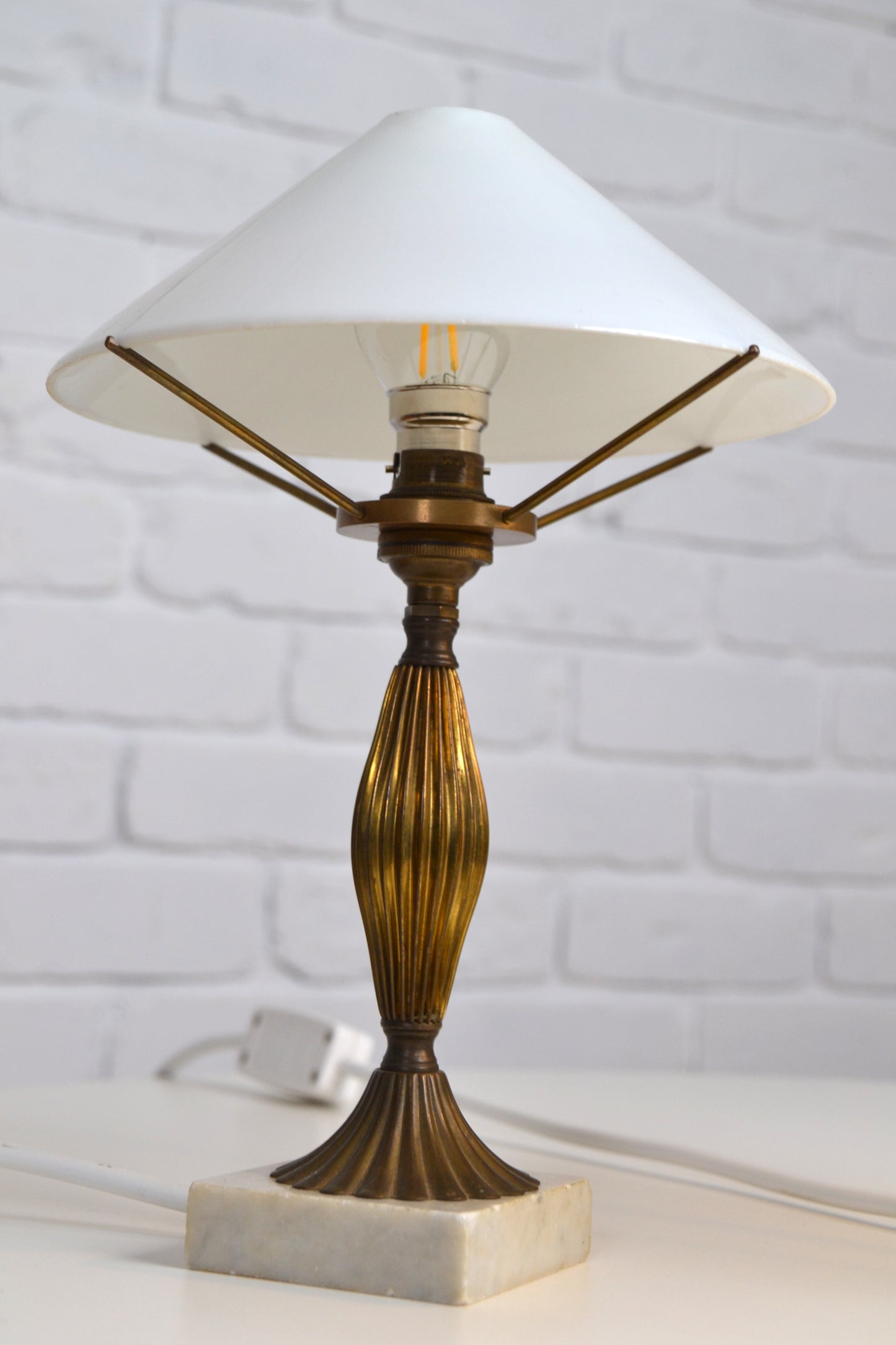 Pair of Art Deco Italian glass & marble petite table lamps