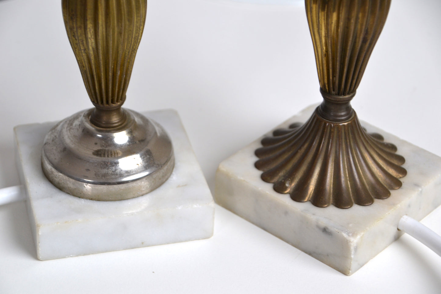 Pair of Art Deco Italian glass & marble petite table lamps