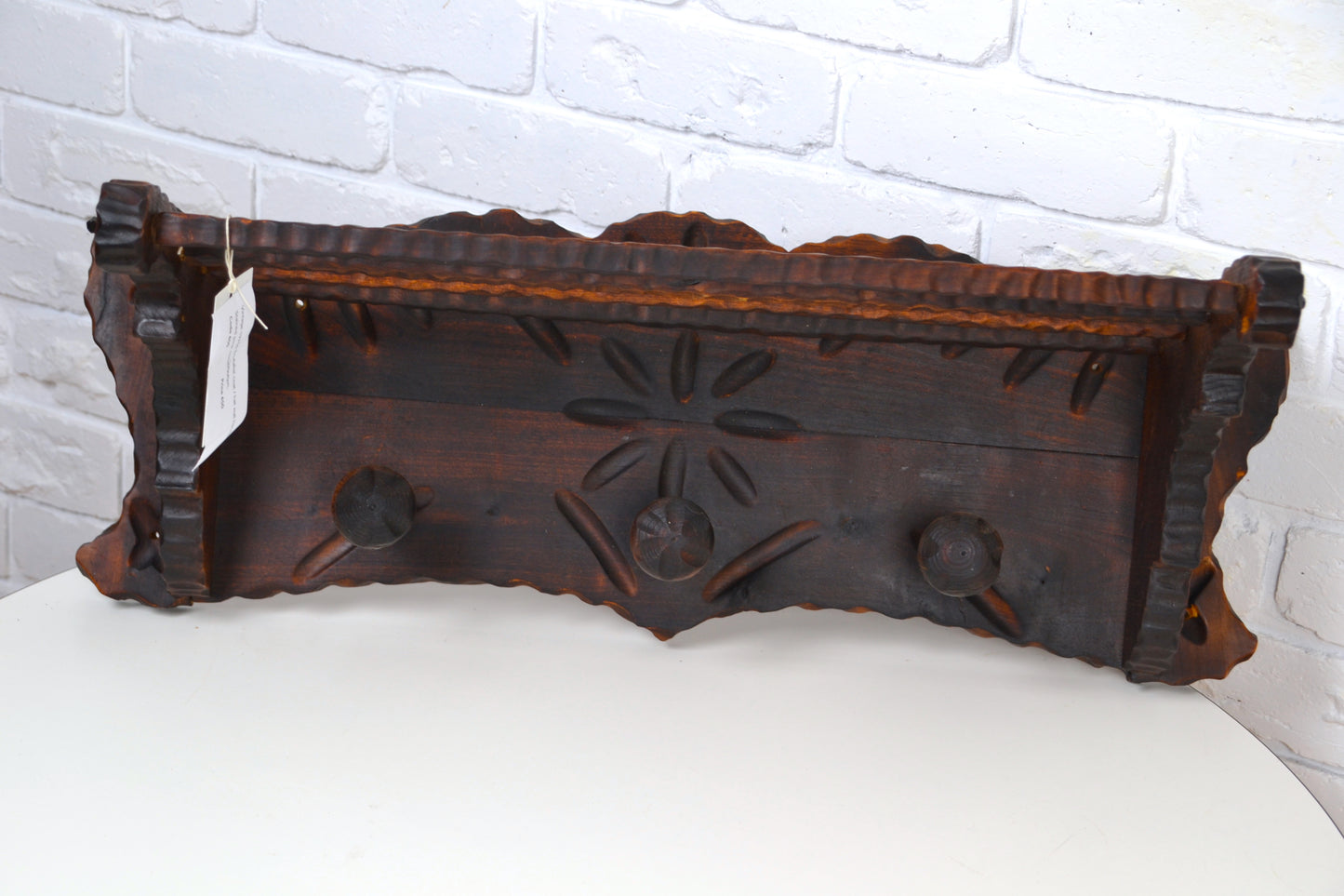 Vintage 1970s Brutalist style timber wall coat / hat rack