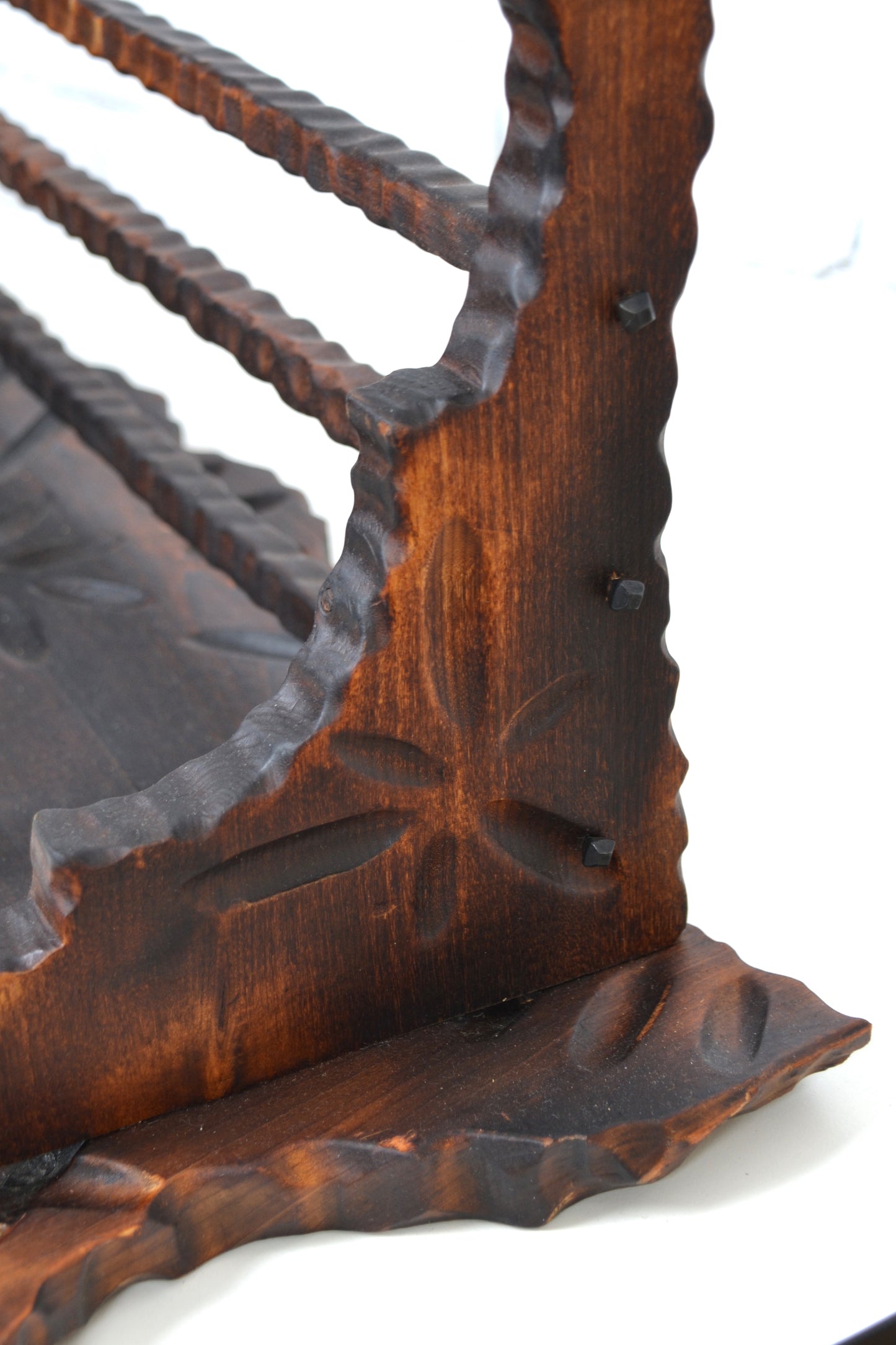 Vintage 1970s Brutalist style timber wall coat / hat rack