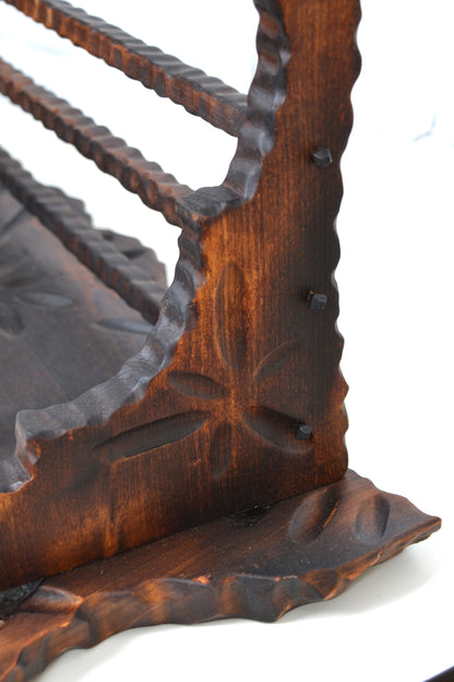 Vintage 1970s Brutalist style timber wall coat / hat rack